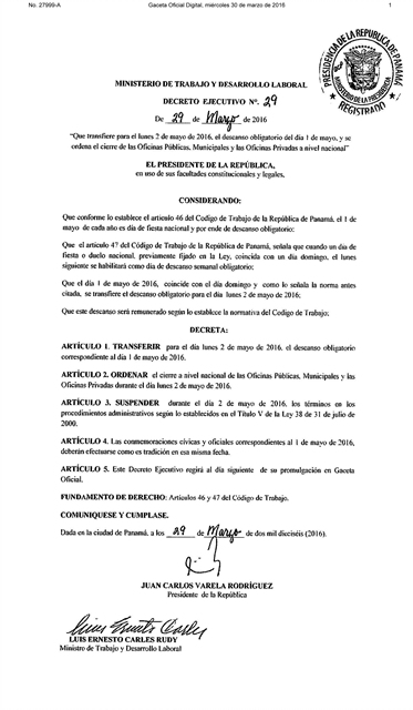 Gobierno ordena cierre de oficinas públicas el lunes 2 de mayo