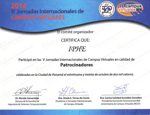 Reconocimiento como patrocinadores de Jornadas Virtuales