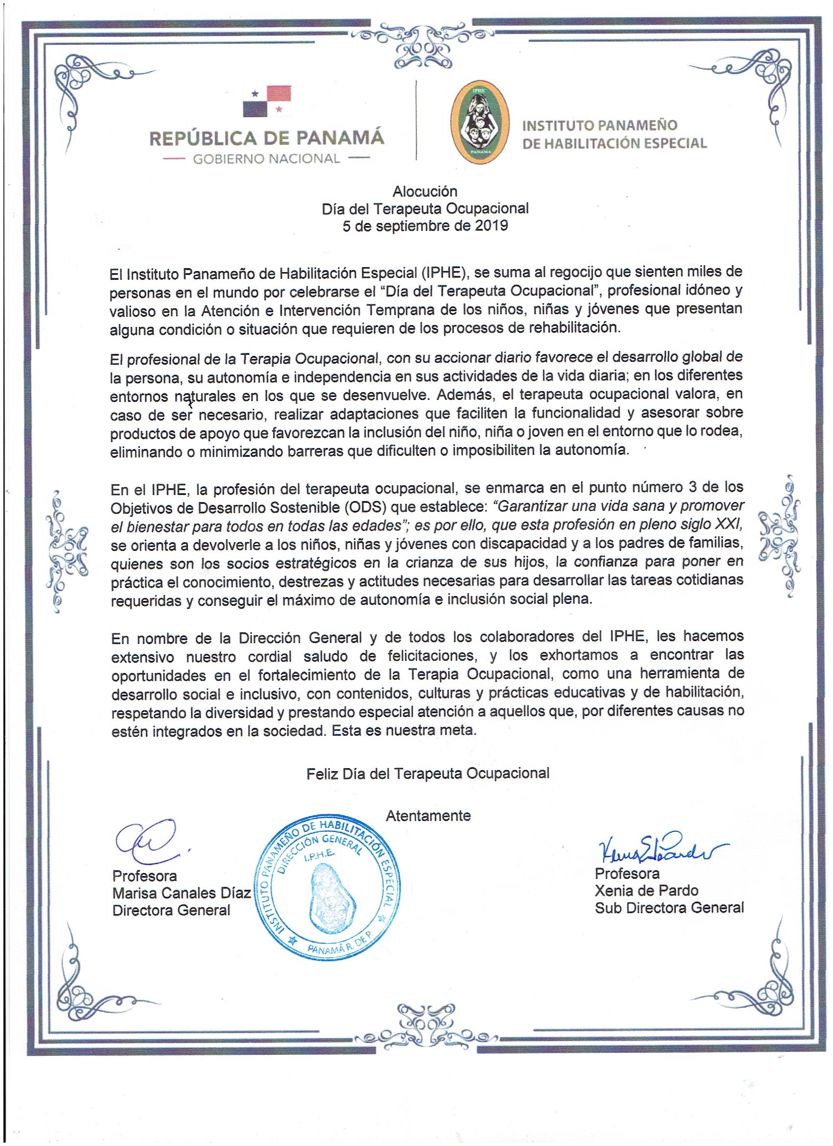 Alocución Día del Terapeuta Ocupacional