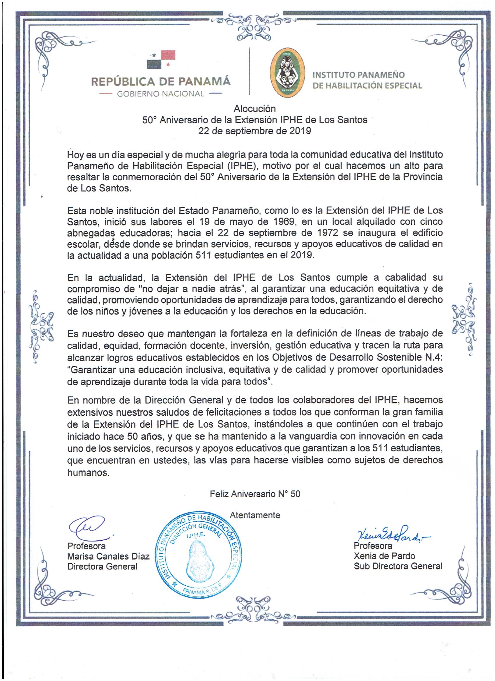 50° Aniversario de la Extensión IPHE de Los Santos