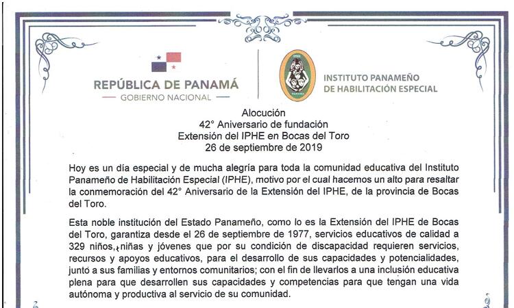 42° Aniversario de Fundación Extensión del IPHE en Bocas del Toro