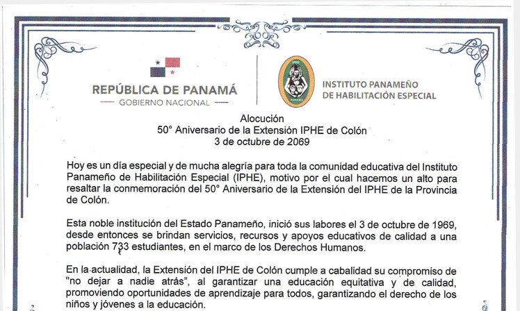 Alocución Aniversario  Extensión IPHE de Colón
