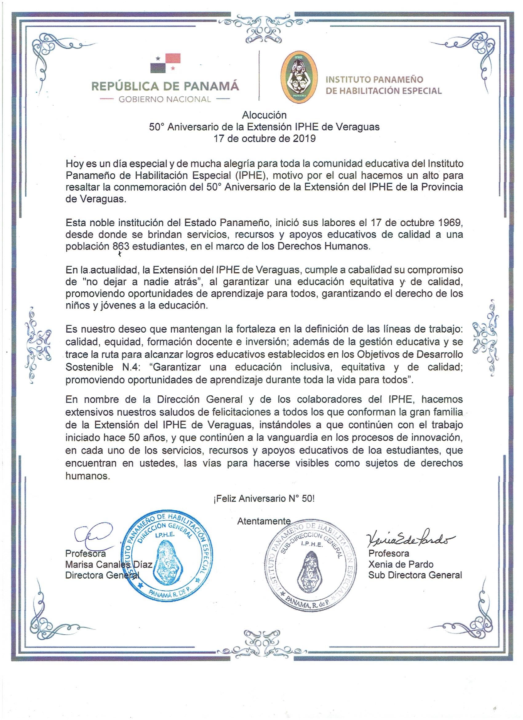 50° Aniversario de la Extensión IPHE de Veraguas