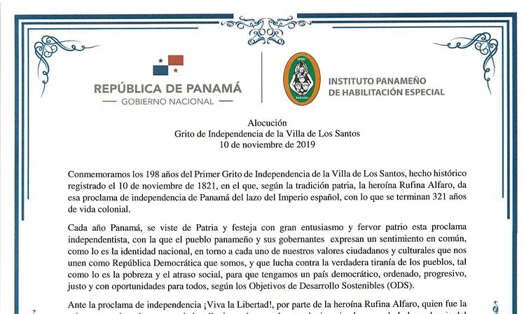 Alocución de  Grito de Independencia de la Villa de Los Santos