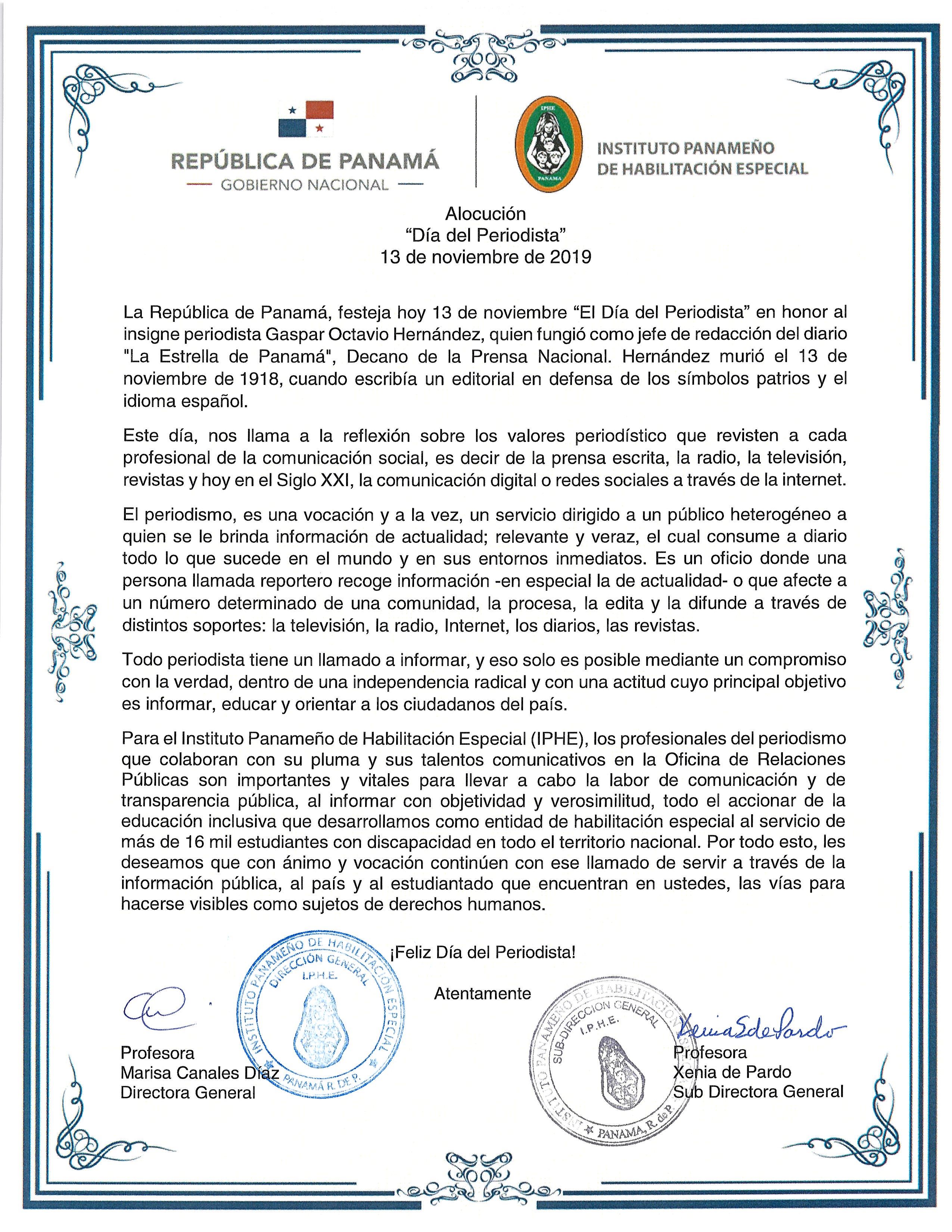 Alocución del Día de los Periodistas 