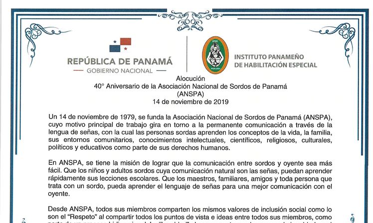 40° Aniversario de la Asociación Nacional de Sordos de Panamá (ANSPA)