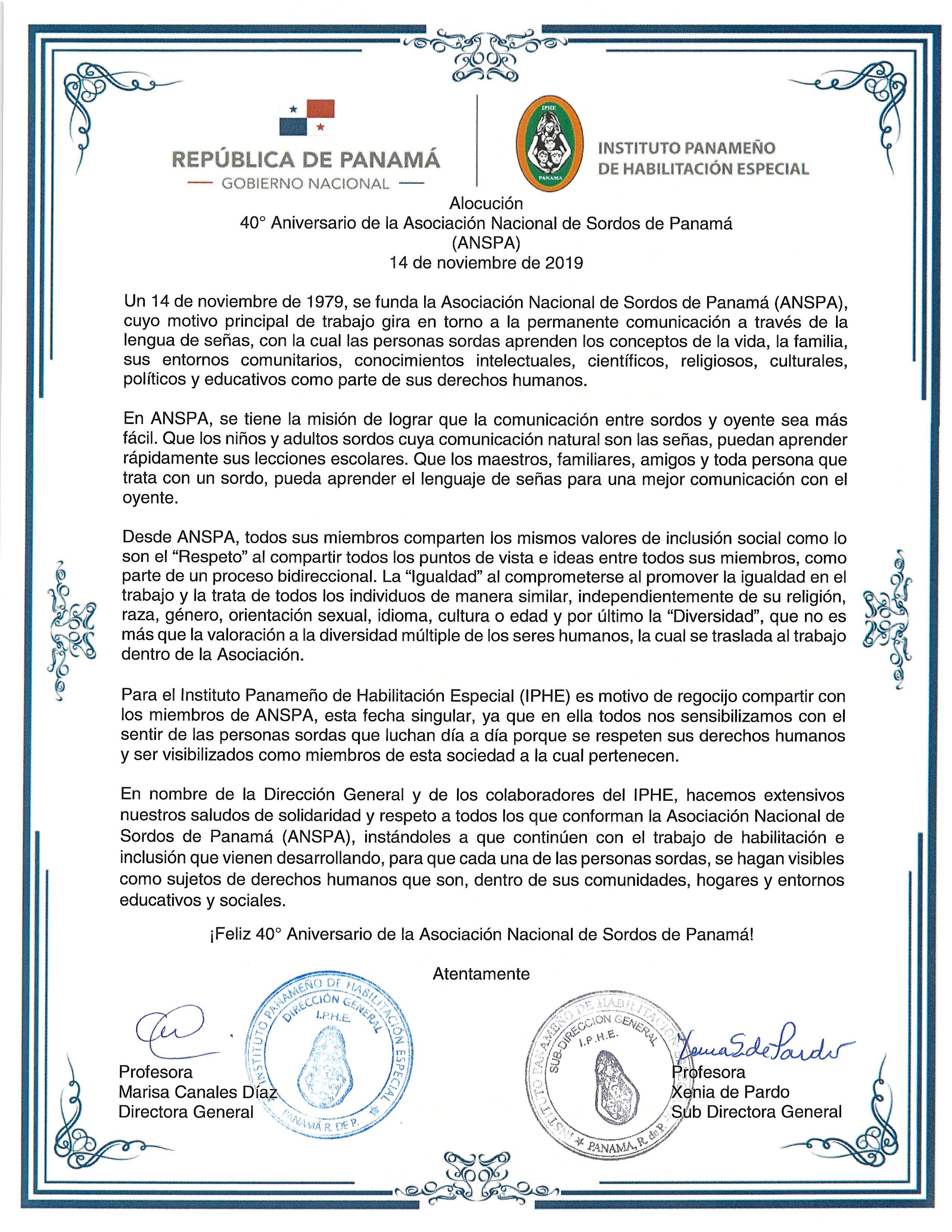40° Aniversario de la Asociación Nacional de Sordos de Panamá (ANSPA)