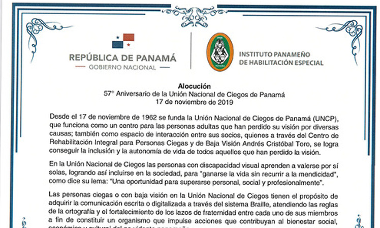 Aniversario de la Unión Nacional de Ciegos de Panamá