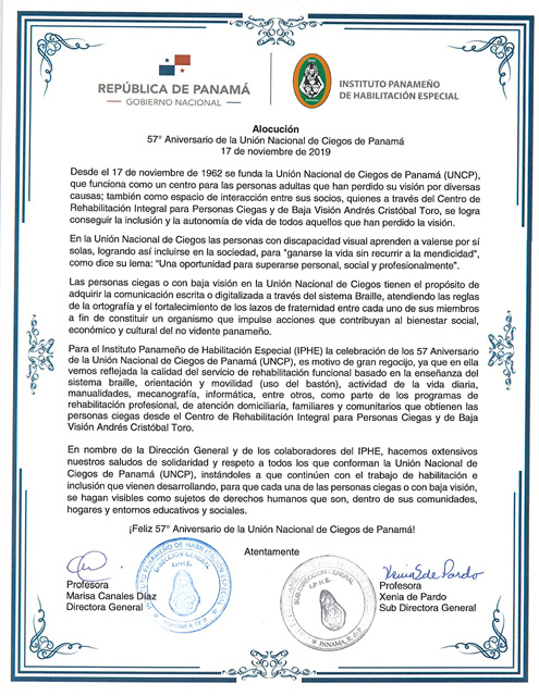 Aniversario de la Unión Nacional de Ciegos de Panamá