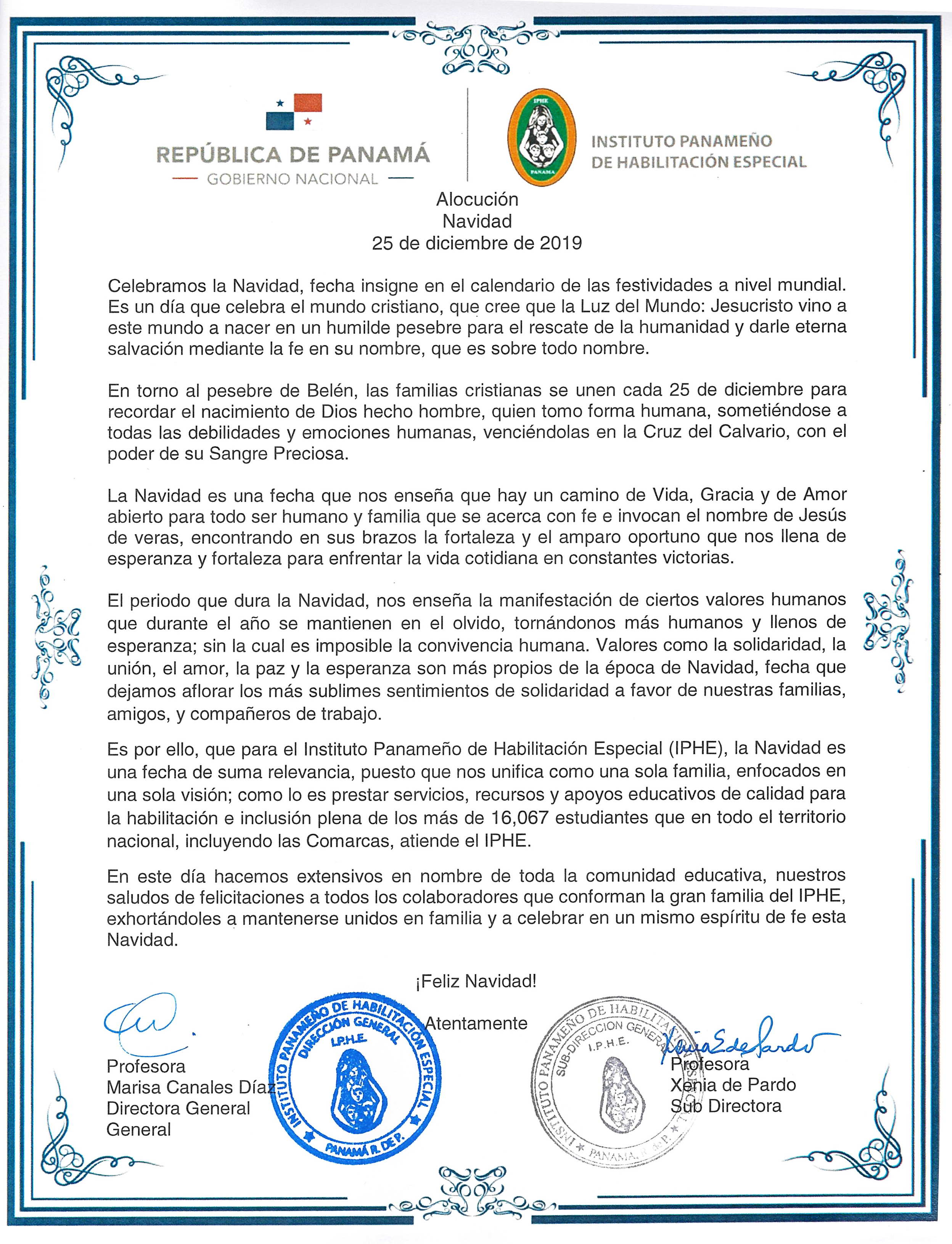 ALOCUCIÓN NAVIDAD 2019