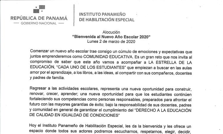 Alocución Bienvenida al nuevo Año Escolar 2020