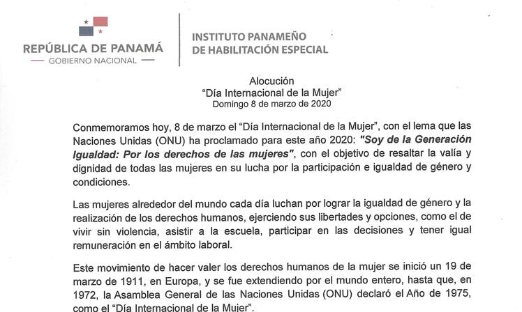 Alocución Día Internacional de la Mujer