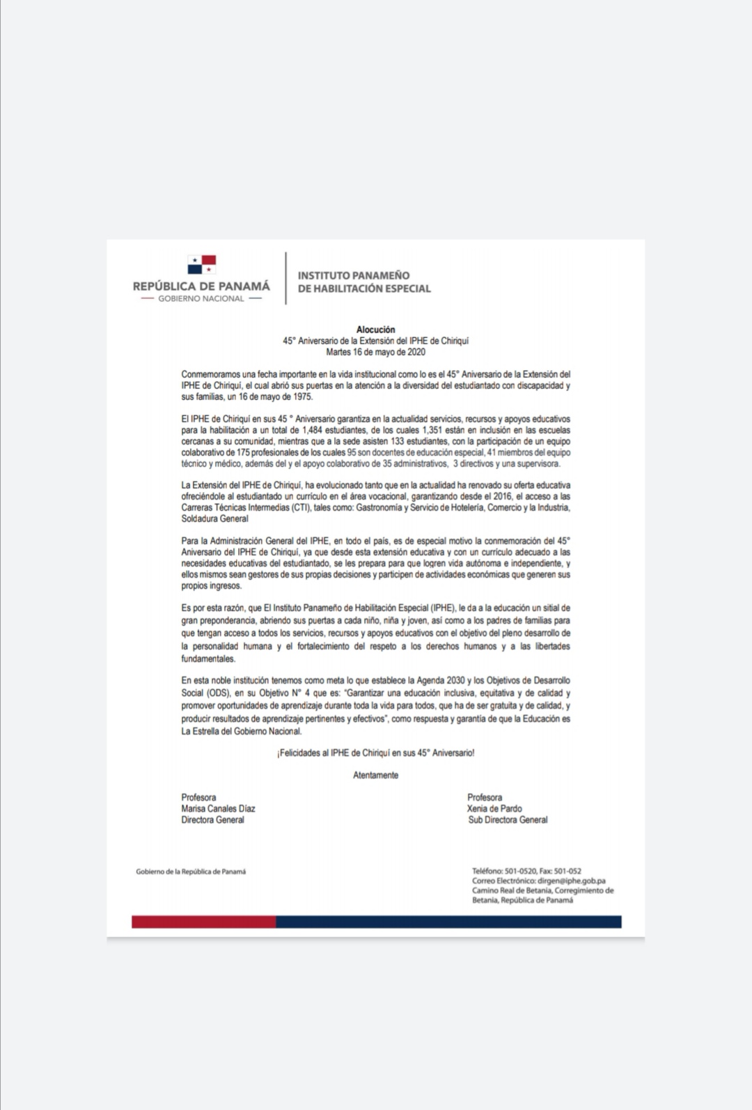 45 Aniversario de la Extensión del IPHE de Chiriquí 
