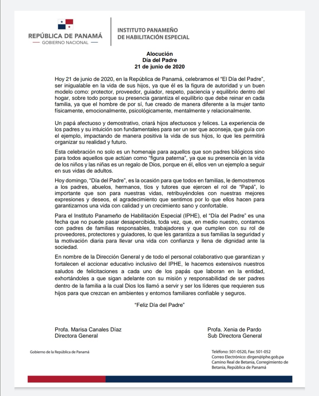 Alocución Día del Padre 21 de junio de 2020