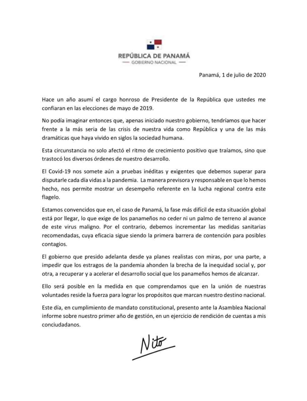 Palabras por el Excelentísimo Señor Presidente