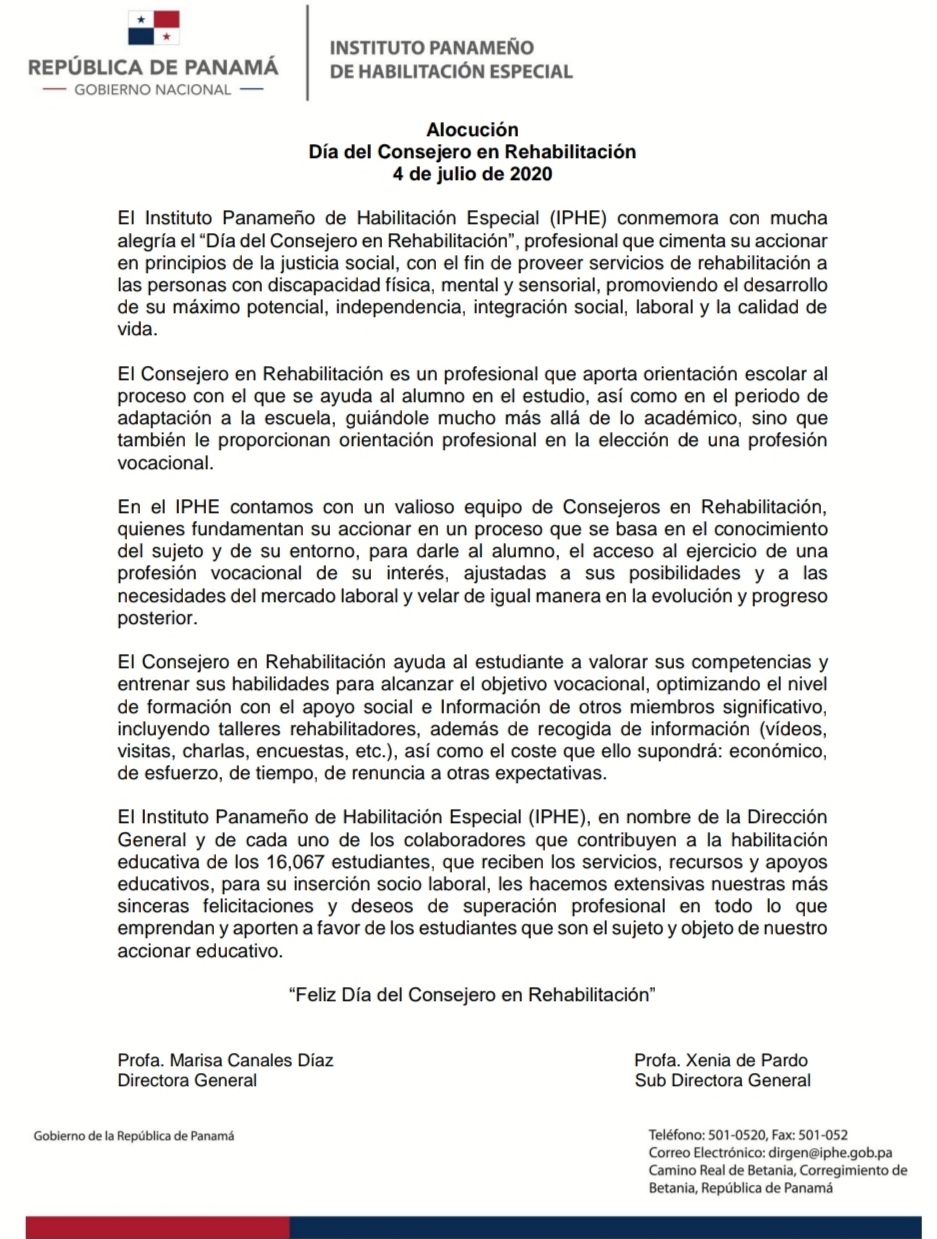 Alocución Día del Consejero en Rehabilitación 4 de julio