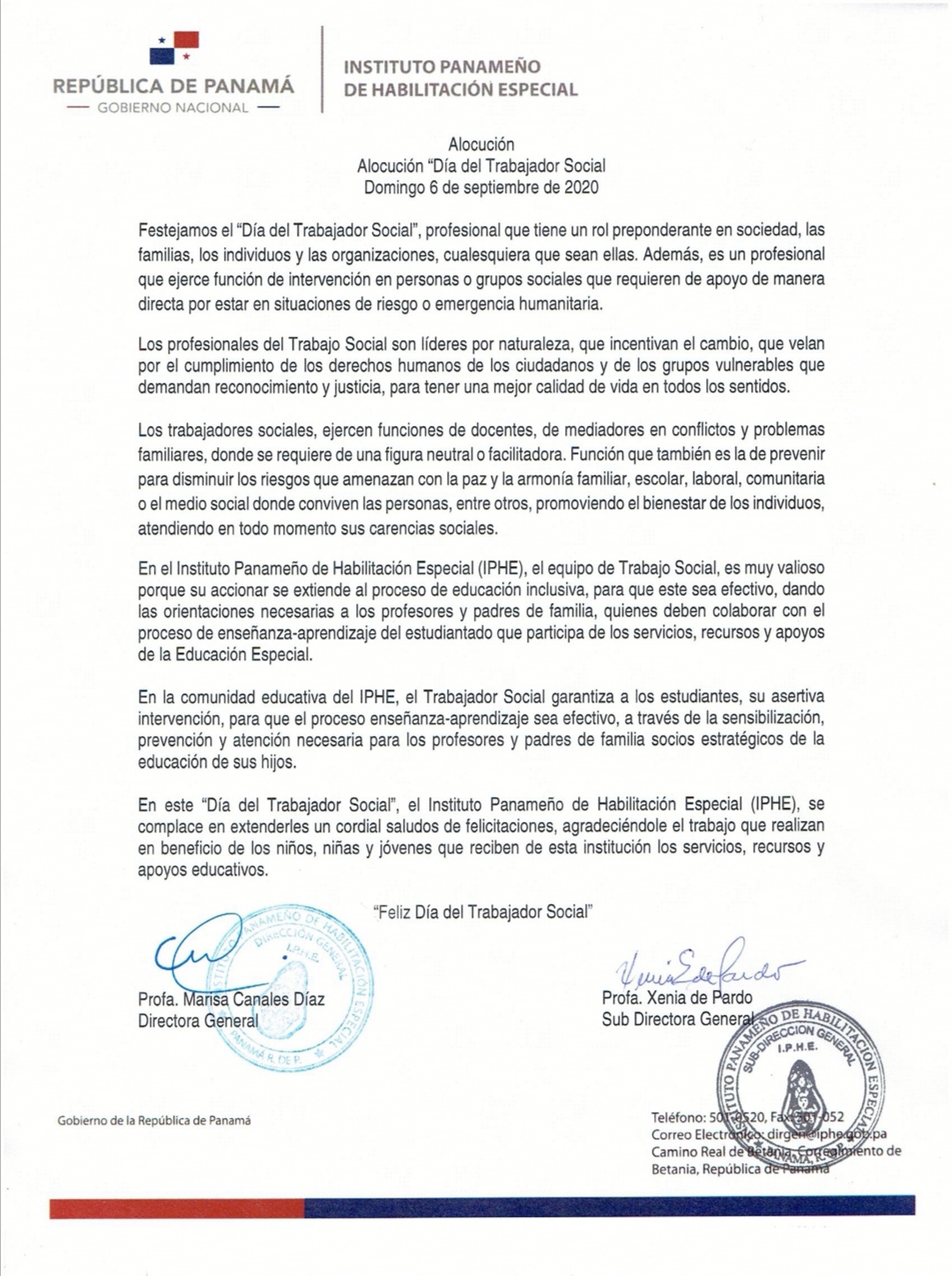 Alocución Día del Trabajador Social 6 de septiembre