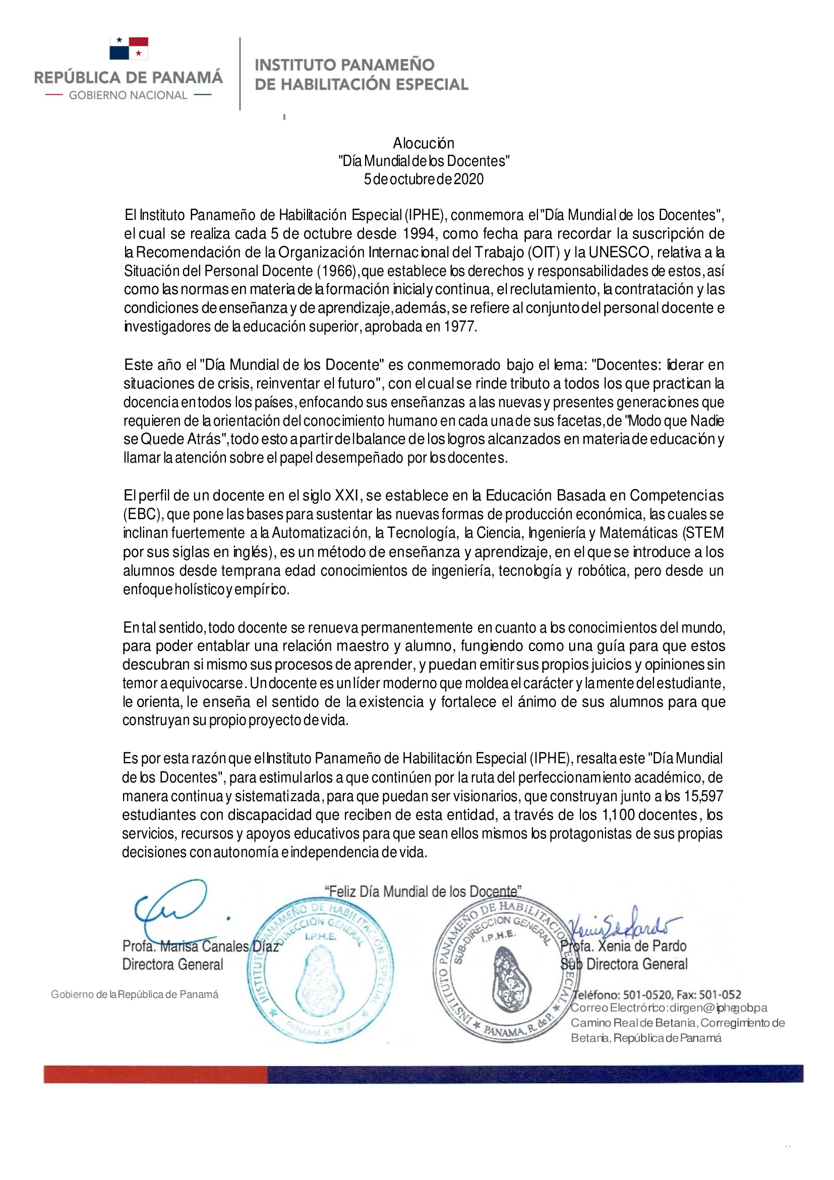 “Día Mundial de los Docentes” 5 de octubre de 2020