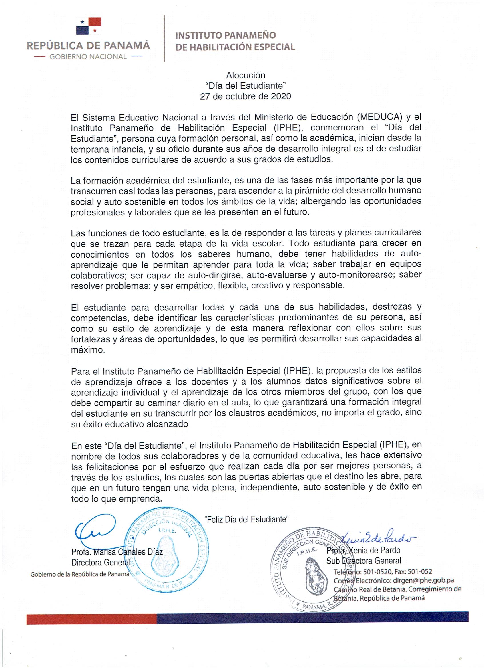 Día del Estudiante 27 de octubre de 2020