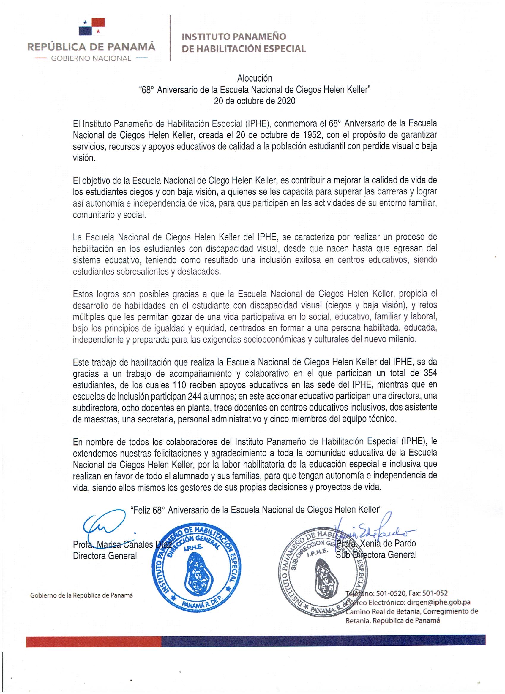 68° Aniversario de la Escuela Nacional de Ciegos Helen Keller 20 de octubre de 2020