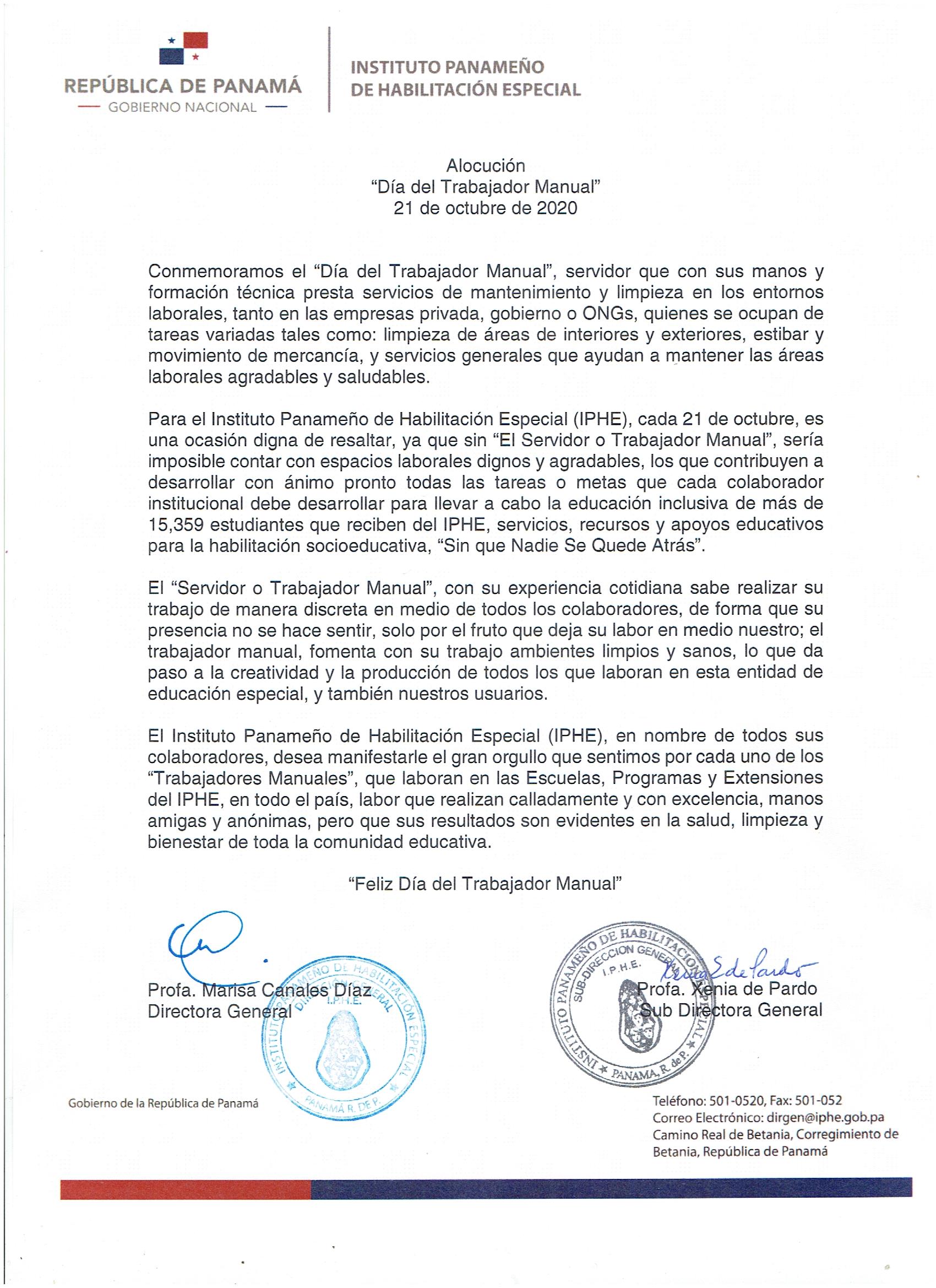 Día del Trabajador Manual 21 de octubre de 2020 