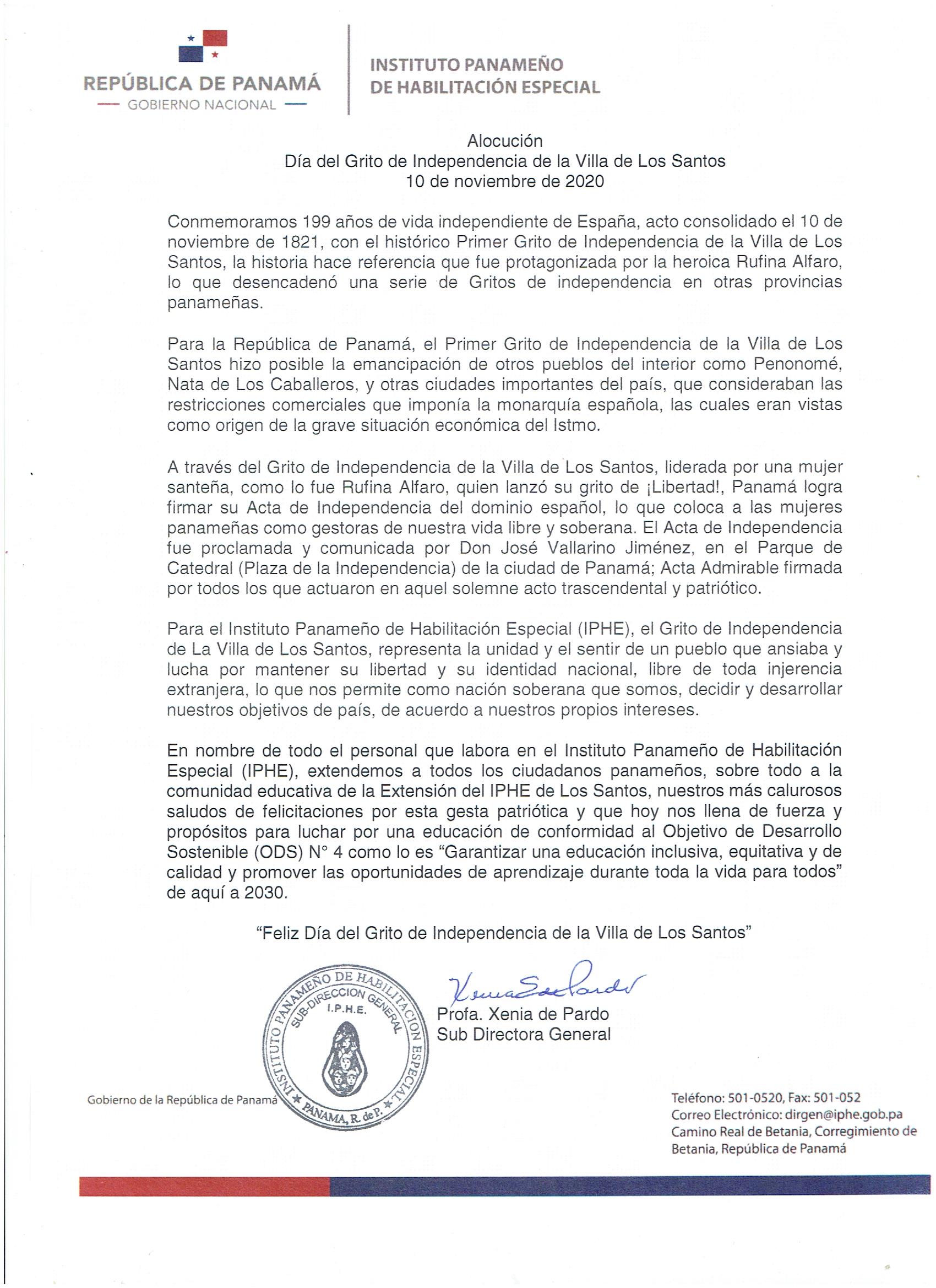Día del Grito de Independencia de la Villa de Los Santos10 de Noviembre de 2020