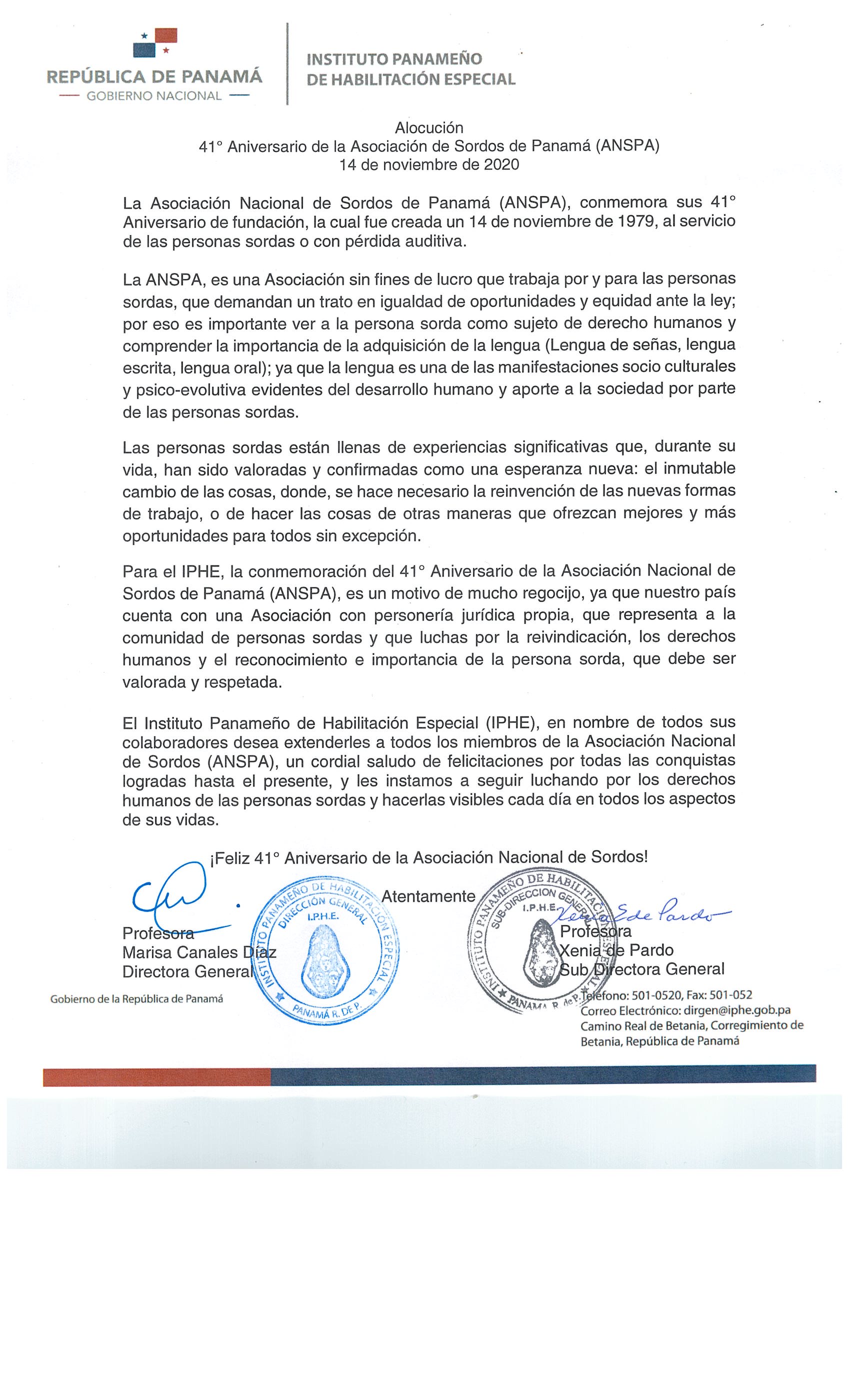 41º Aniversario de la Asociación de Sordos de Panamá (ANSPA)
