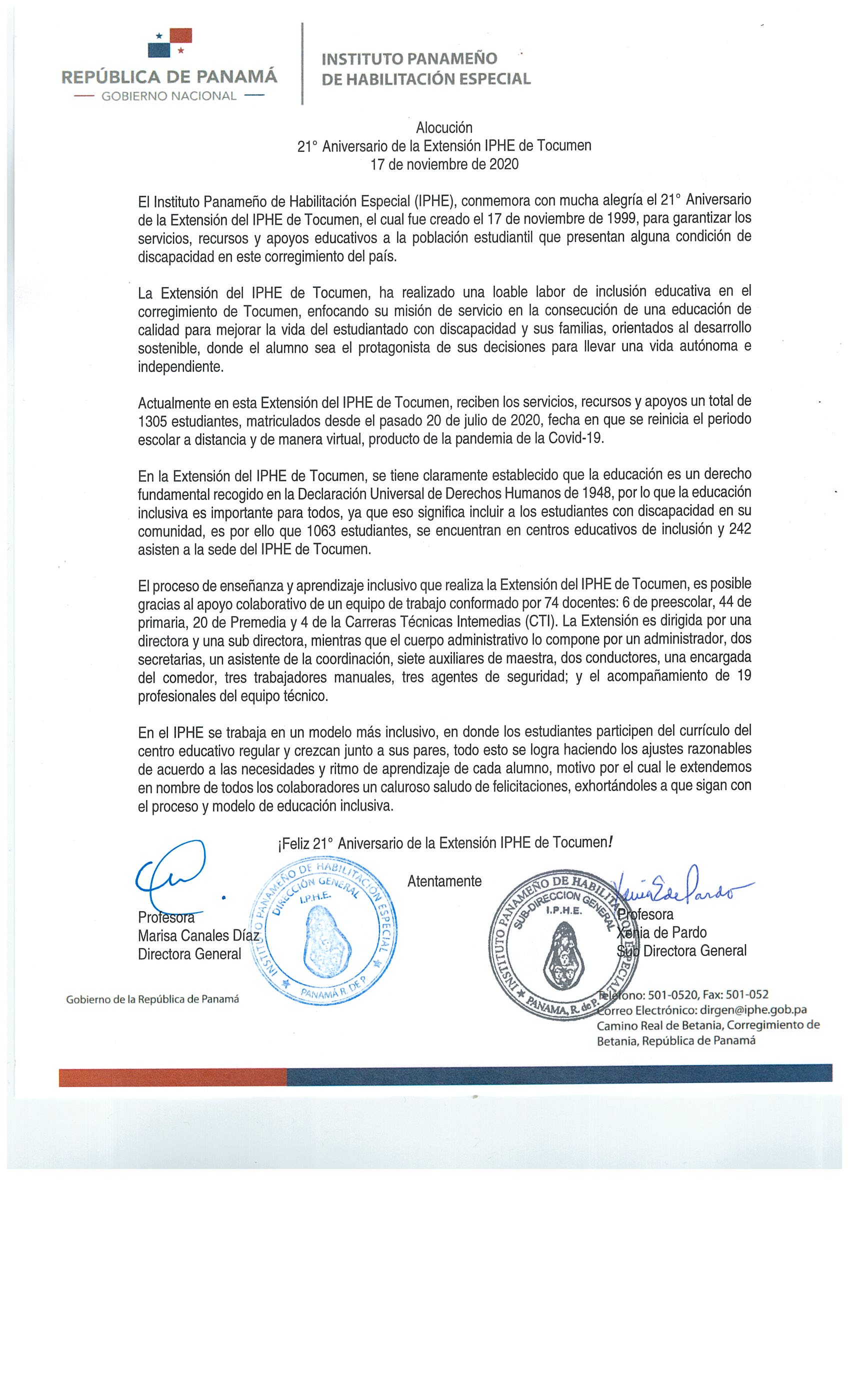 21º Aniversario de la Extensión IPHE de Tocumen
