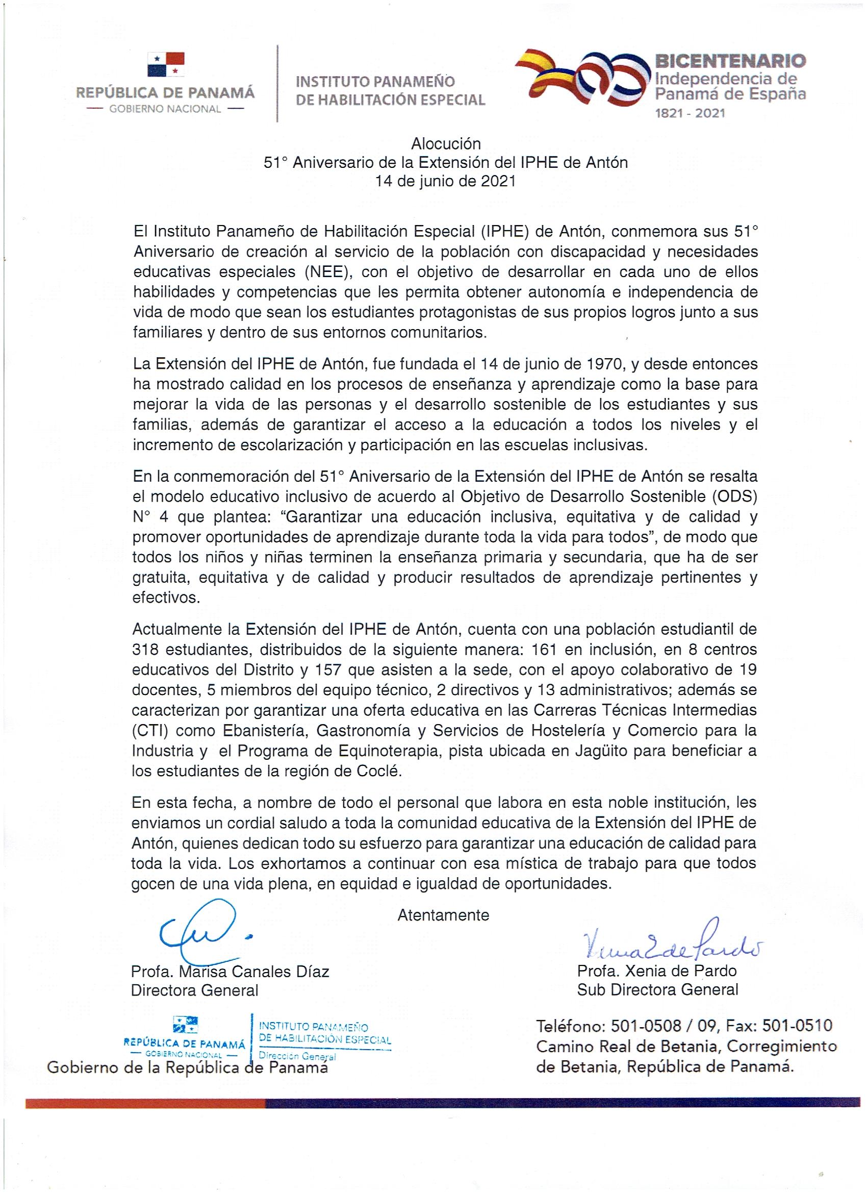 51º Aniversario de la Extensión del IPHE de Antón