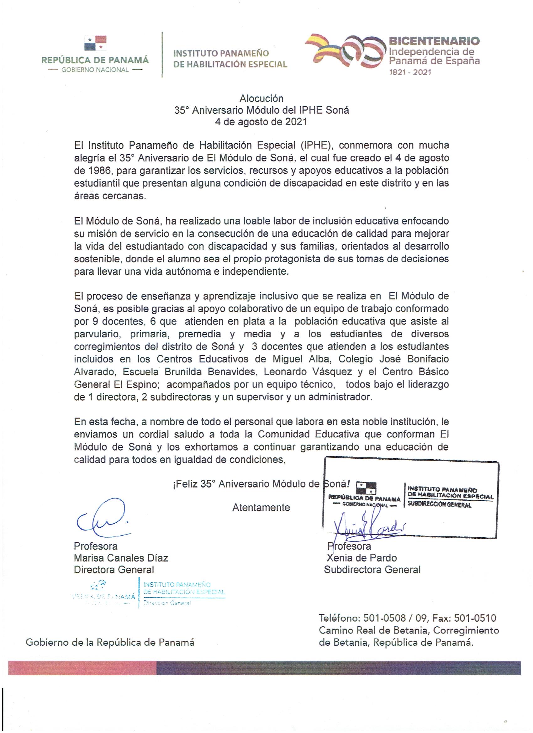 35º Aniversario Modulo del IPHE Soná 