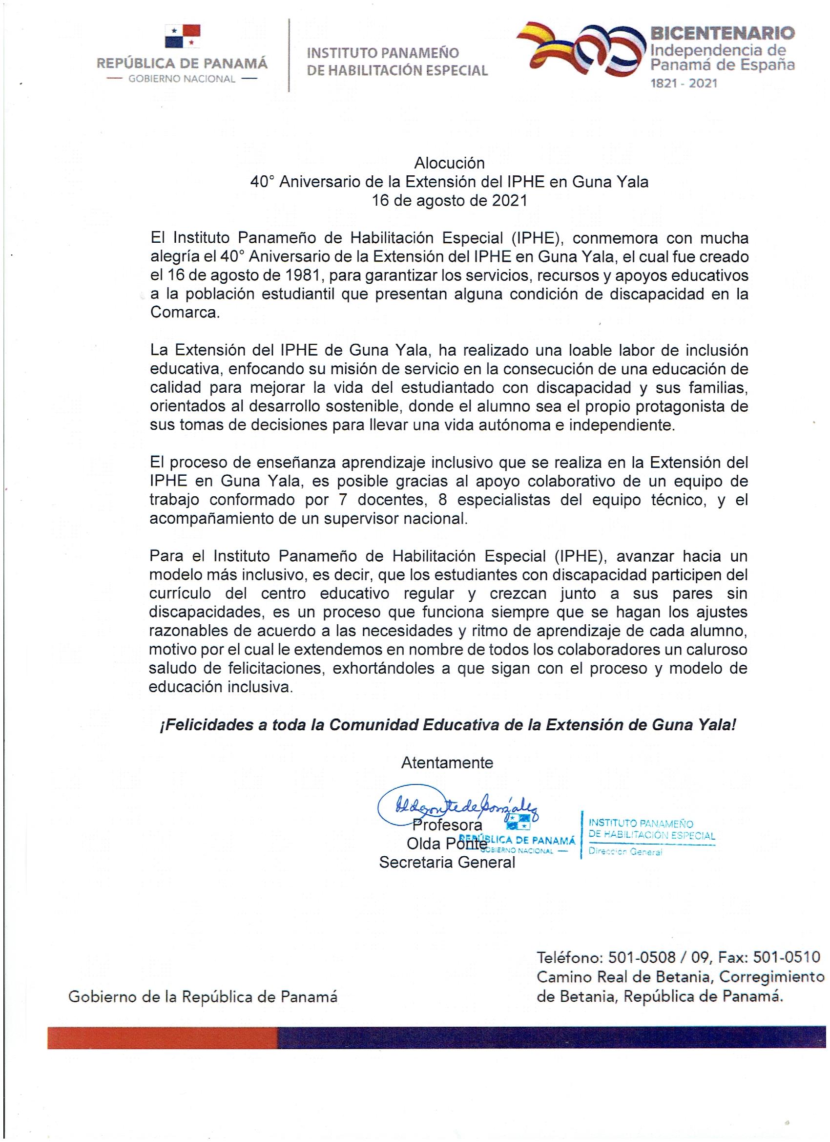 40° Aniversario de la Extensión del IPHE en Guna Yala 