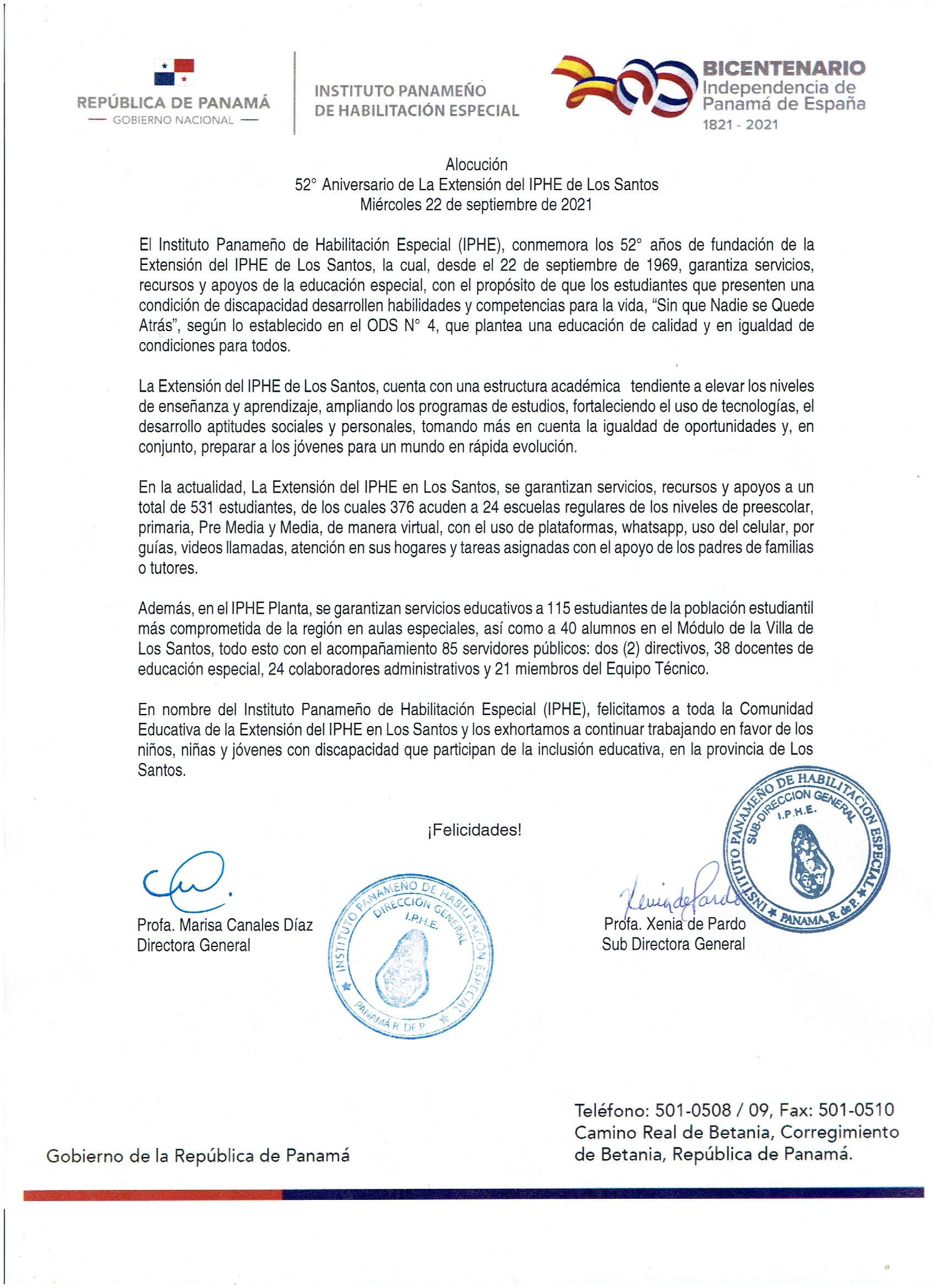 52º Aniversario de la Extensión del IPHE de Los Santos 