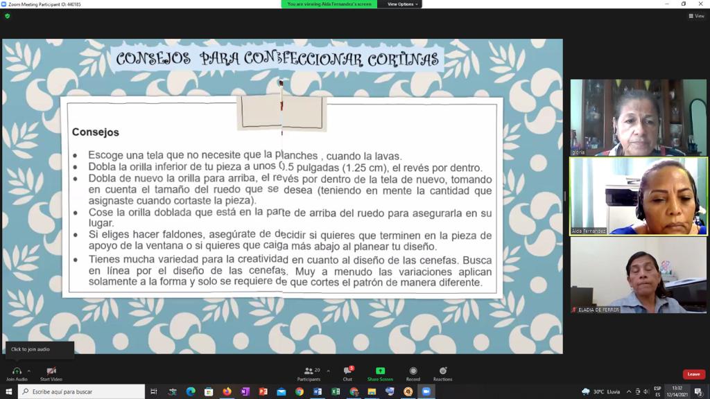 Padres de familia aprenden sobre confección de cortinas y almohadones para sus hogares
