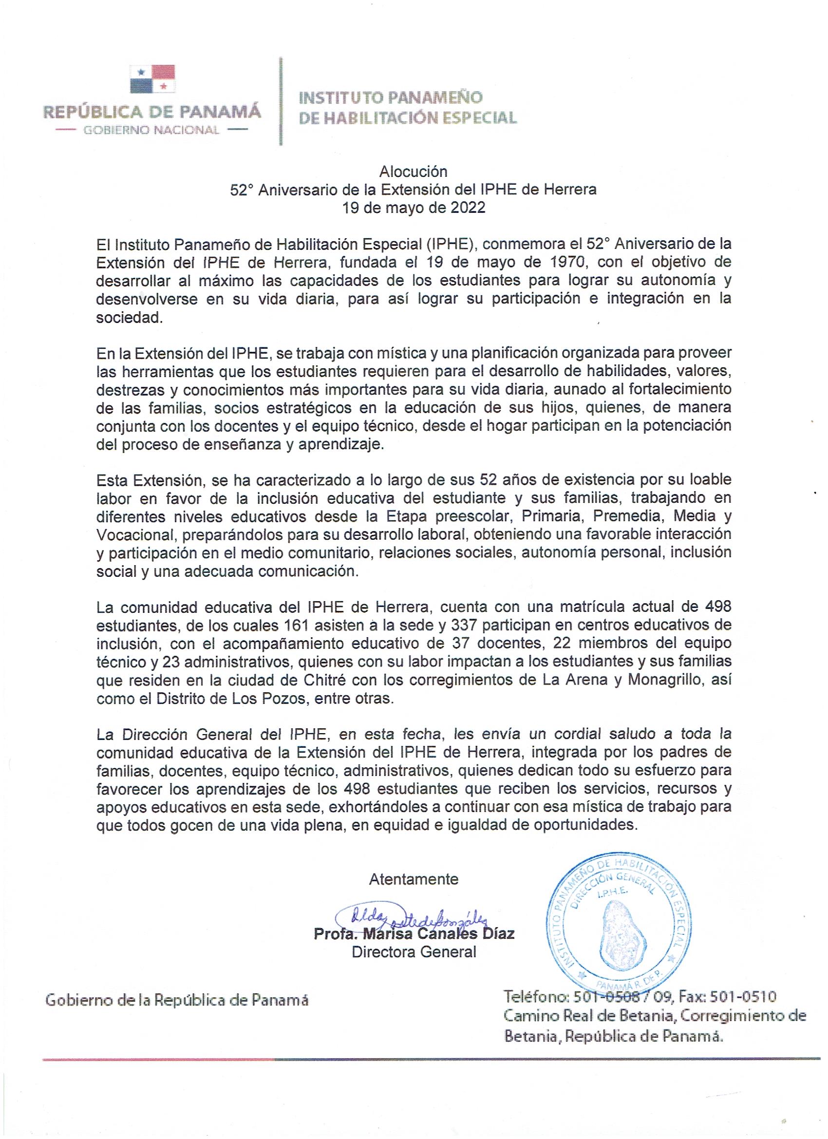 52º Aniversario de la Extensión del IPHE de Herrera