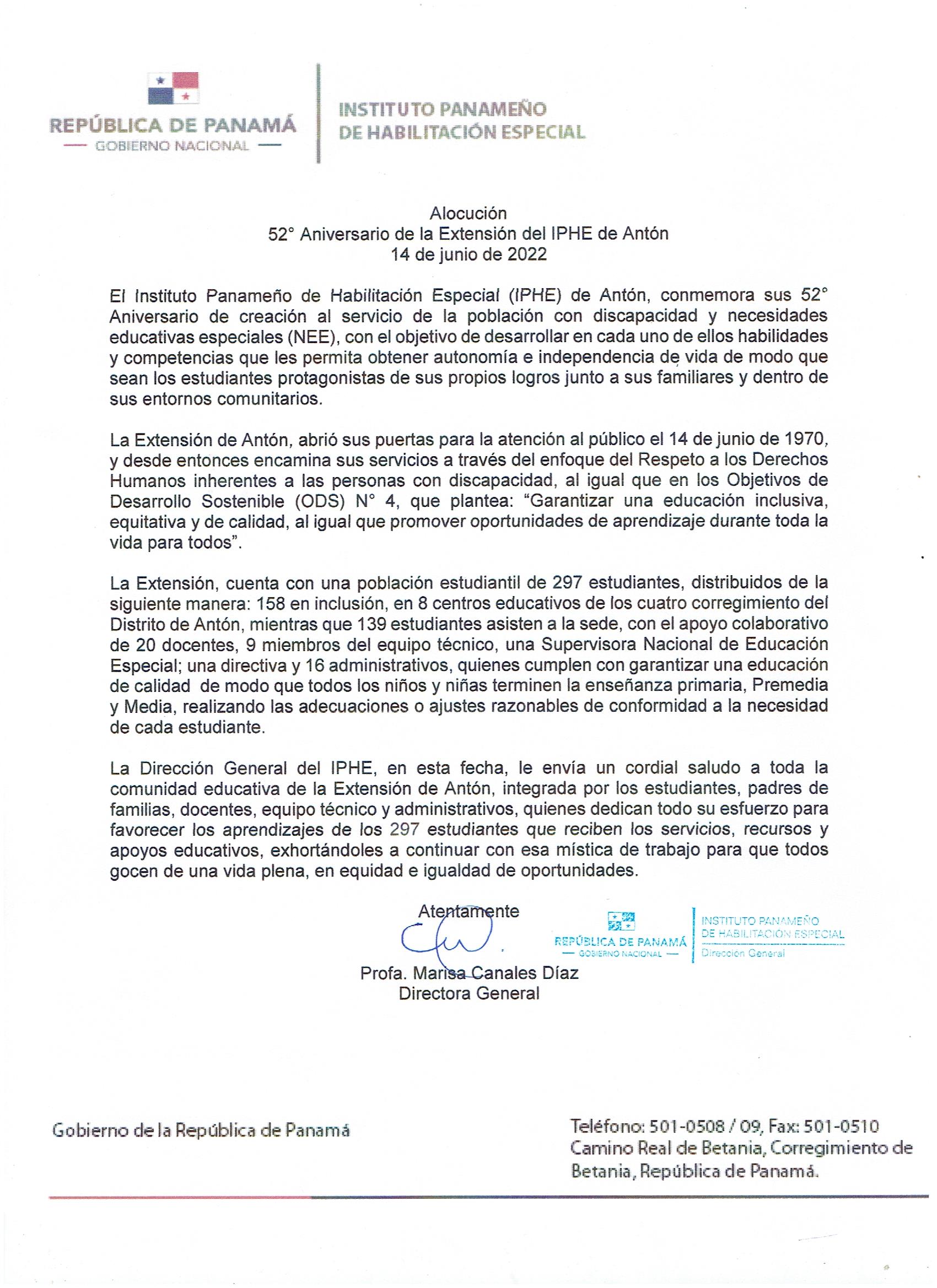 52º Aniversario de la Extensión del IPHE de Antón 