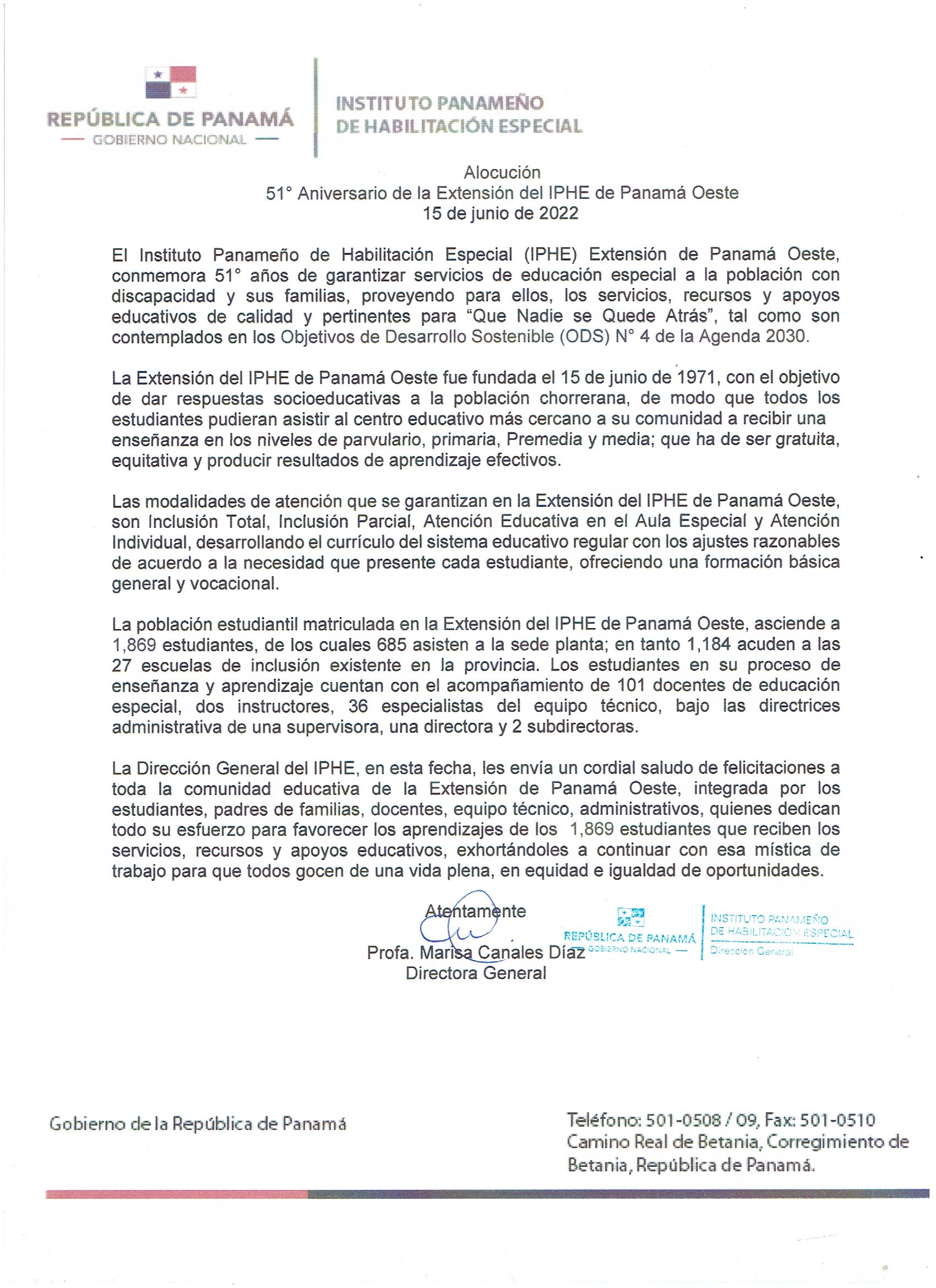 51º Aniversario de la Extensión del IPHE de Panamá Oeste