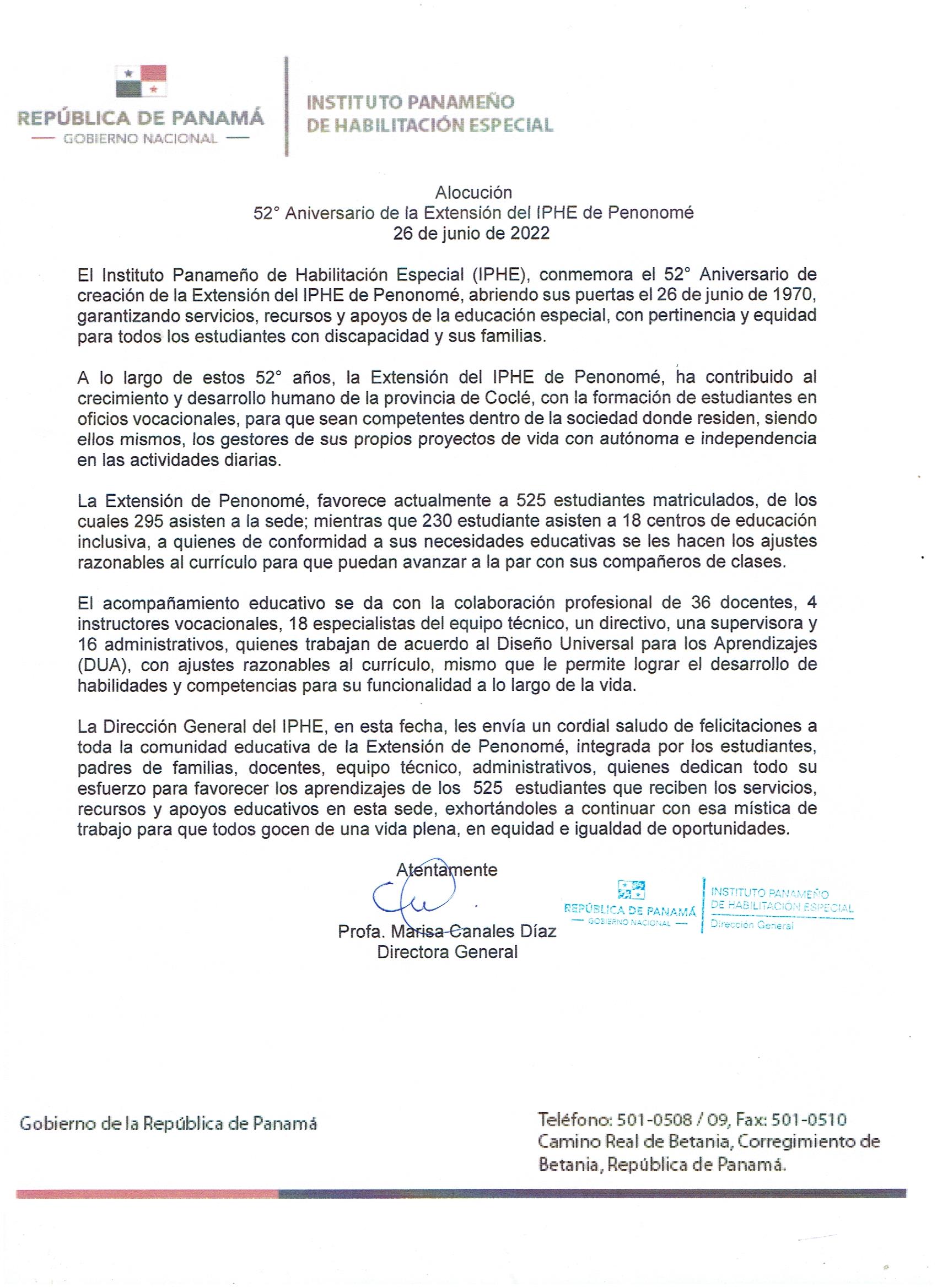 52º Aniversario de la Extensión del IIPHE de Penonomé 