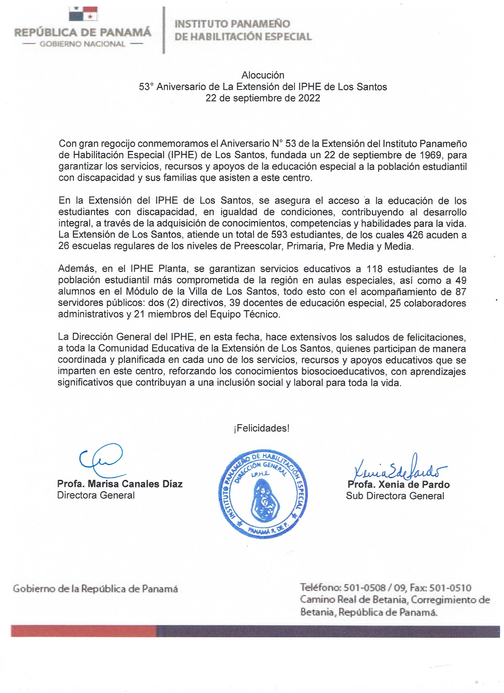 53º Aniversario de La Extensión del IPHE de los Santos 