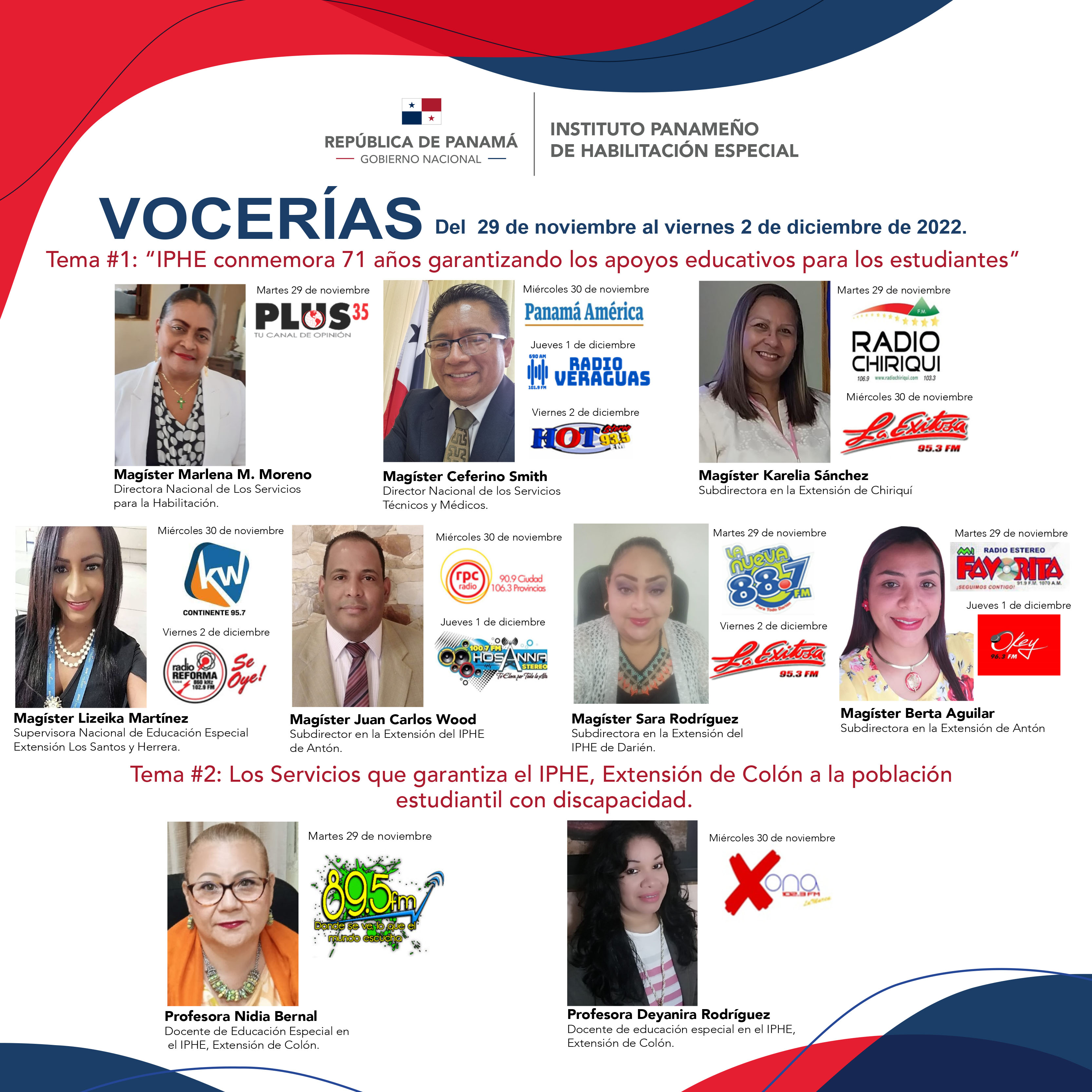 VOCERIAS  Del  29 de noviembre al viernes 2 de diciembre de 2022.