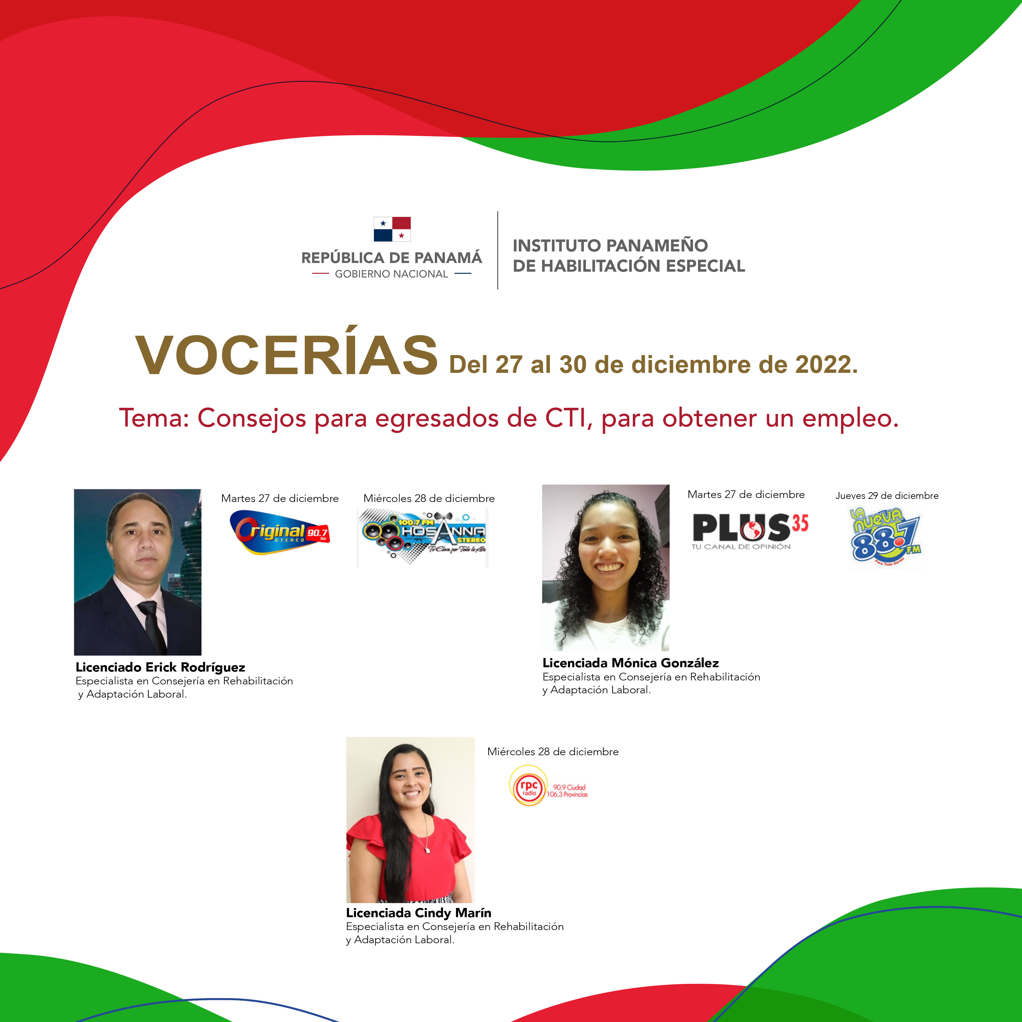 VOCERIAS  Del 27 al 30 de diciembre de 2022.