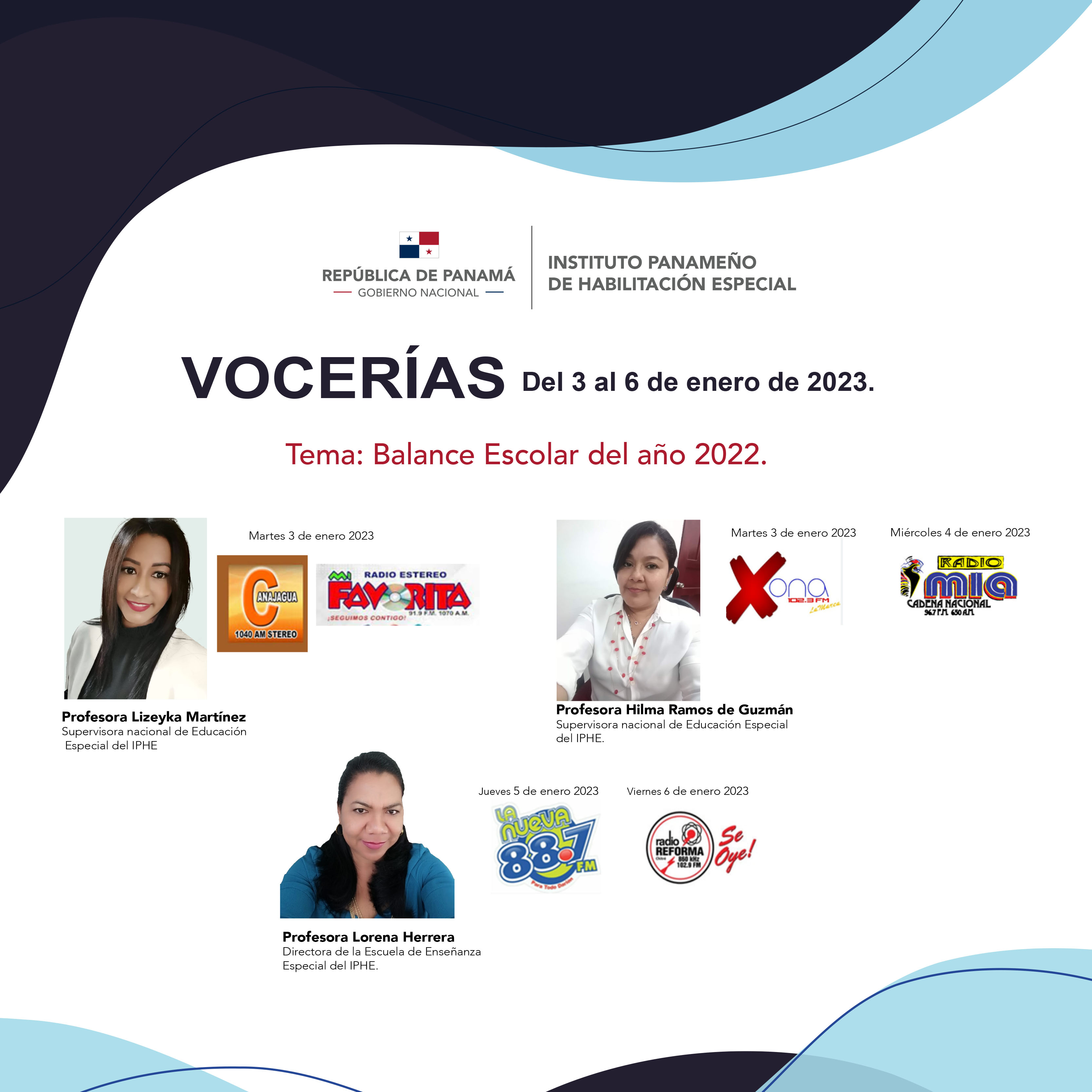 VOCERIAS  Del 3 AL 6 DE ENERO DE 2023