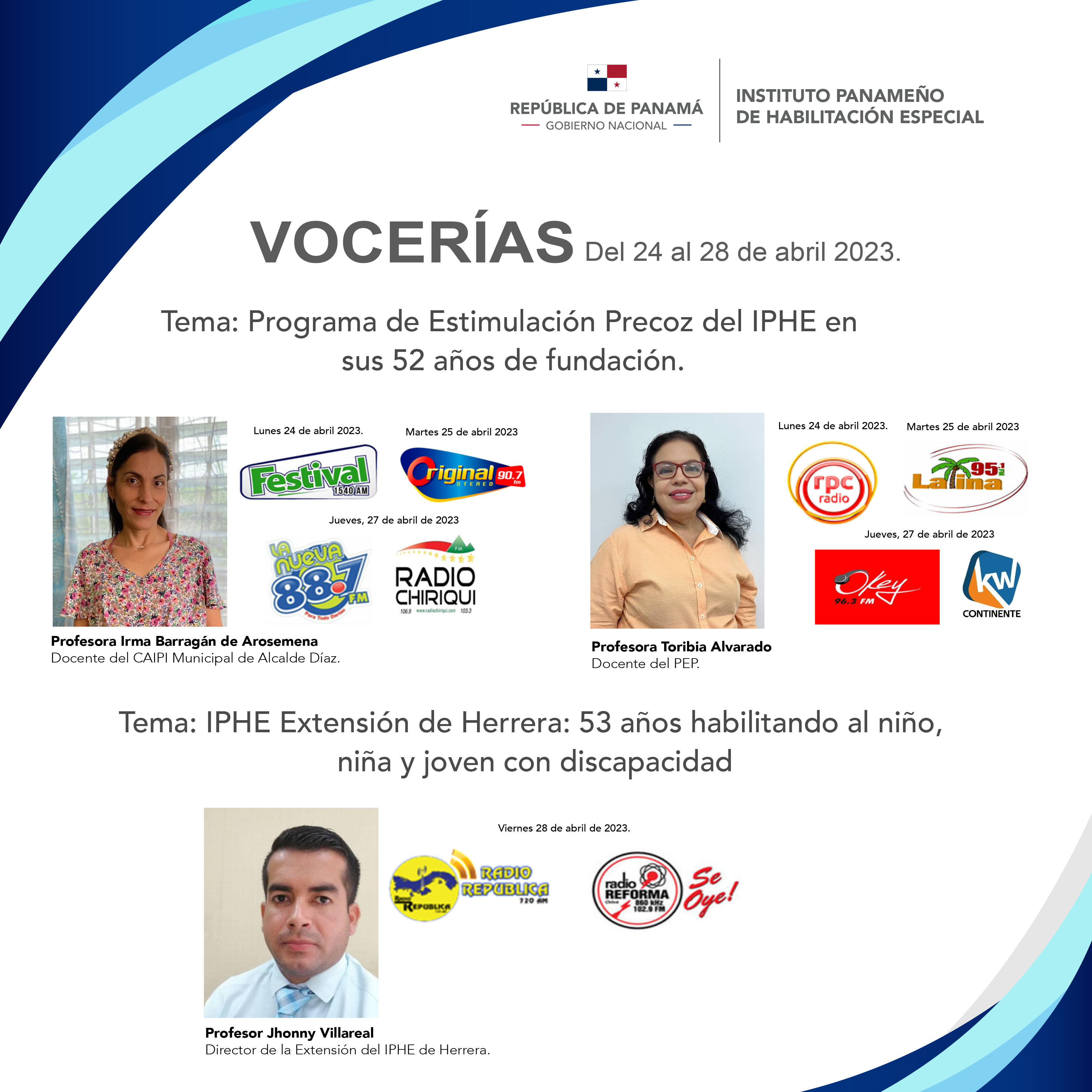 Vocerías Del 24 al 28 de abril 2023.