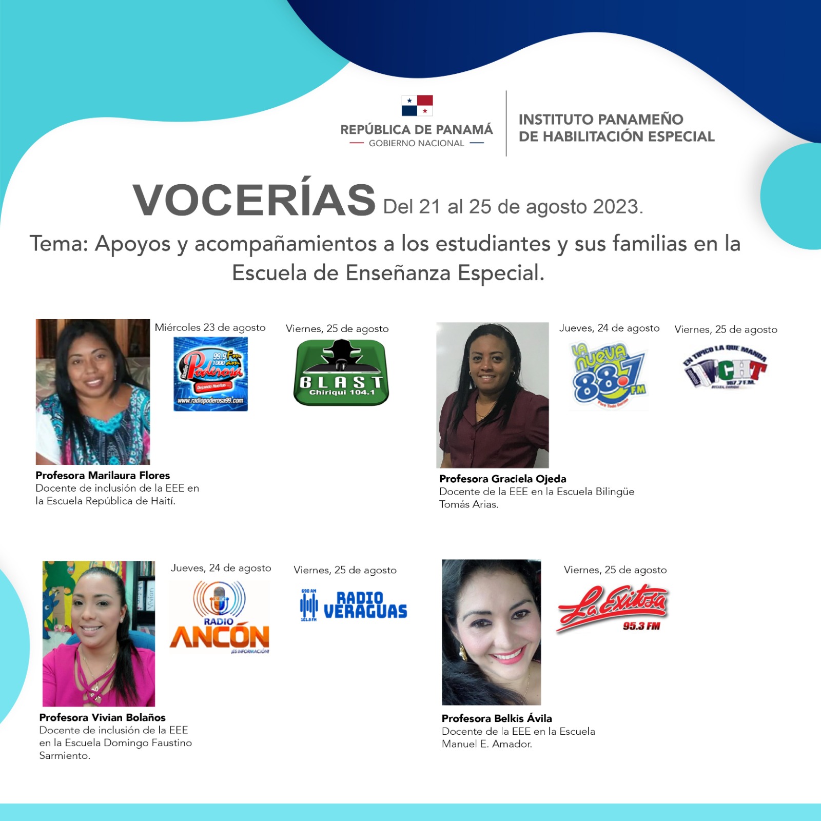 Vocerías del 21 al 25 de agosto de 2023