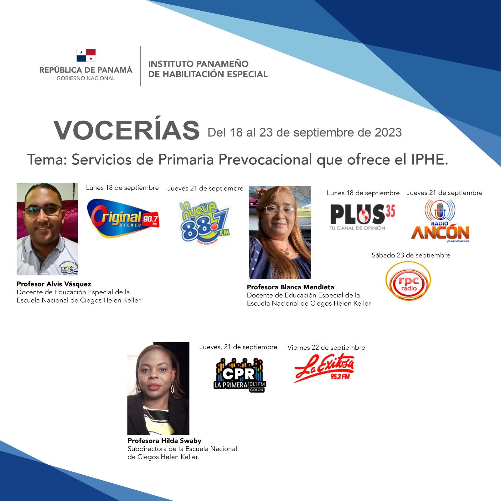 Vocerías del 18 al 23 de septiembre de 2023
