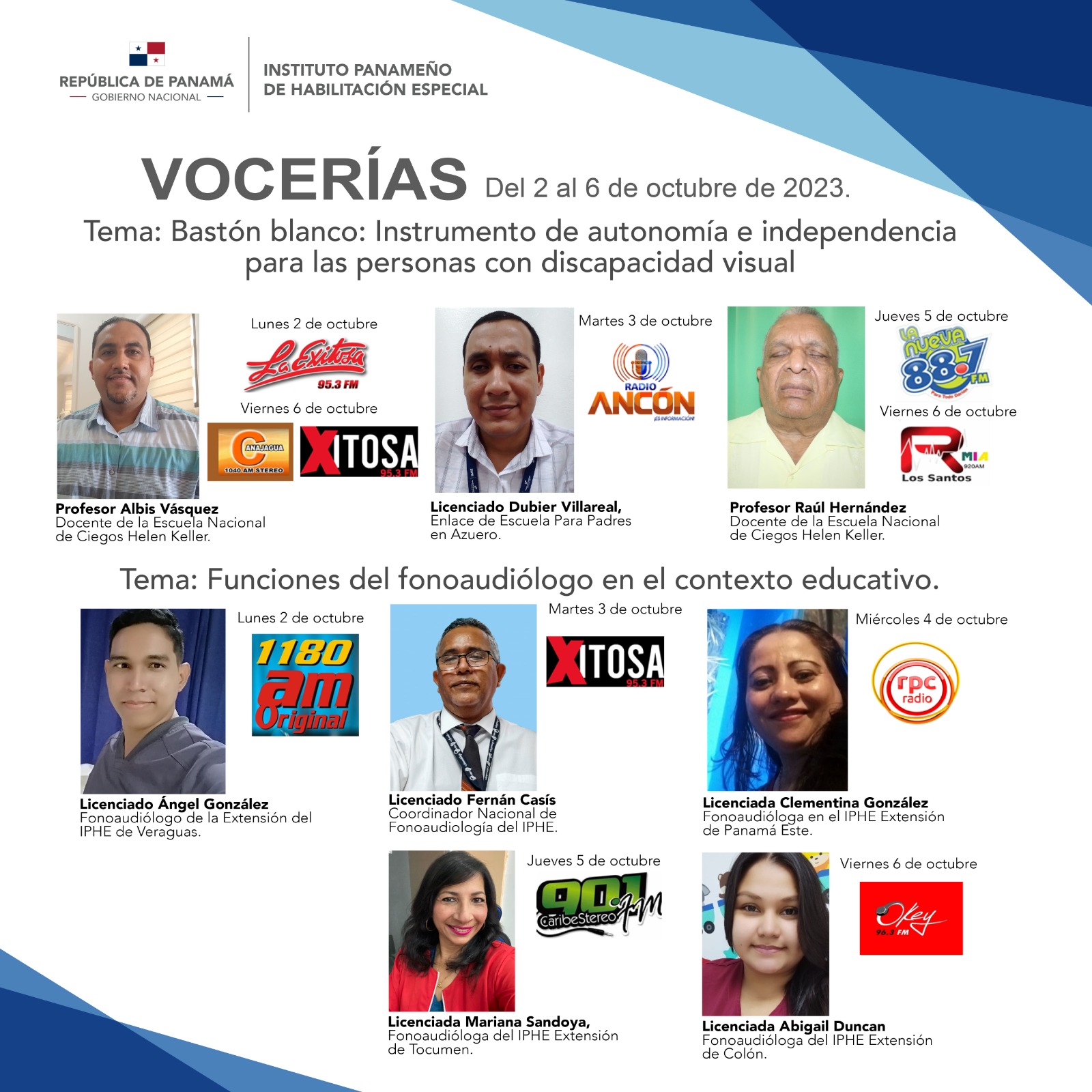 Vocerías del 2 al 6 de octubre de 2023