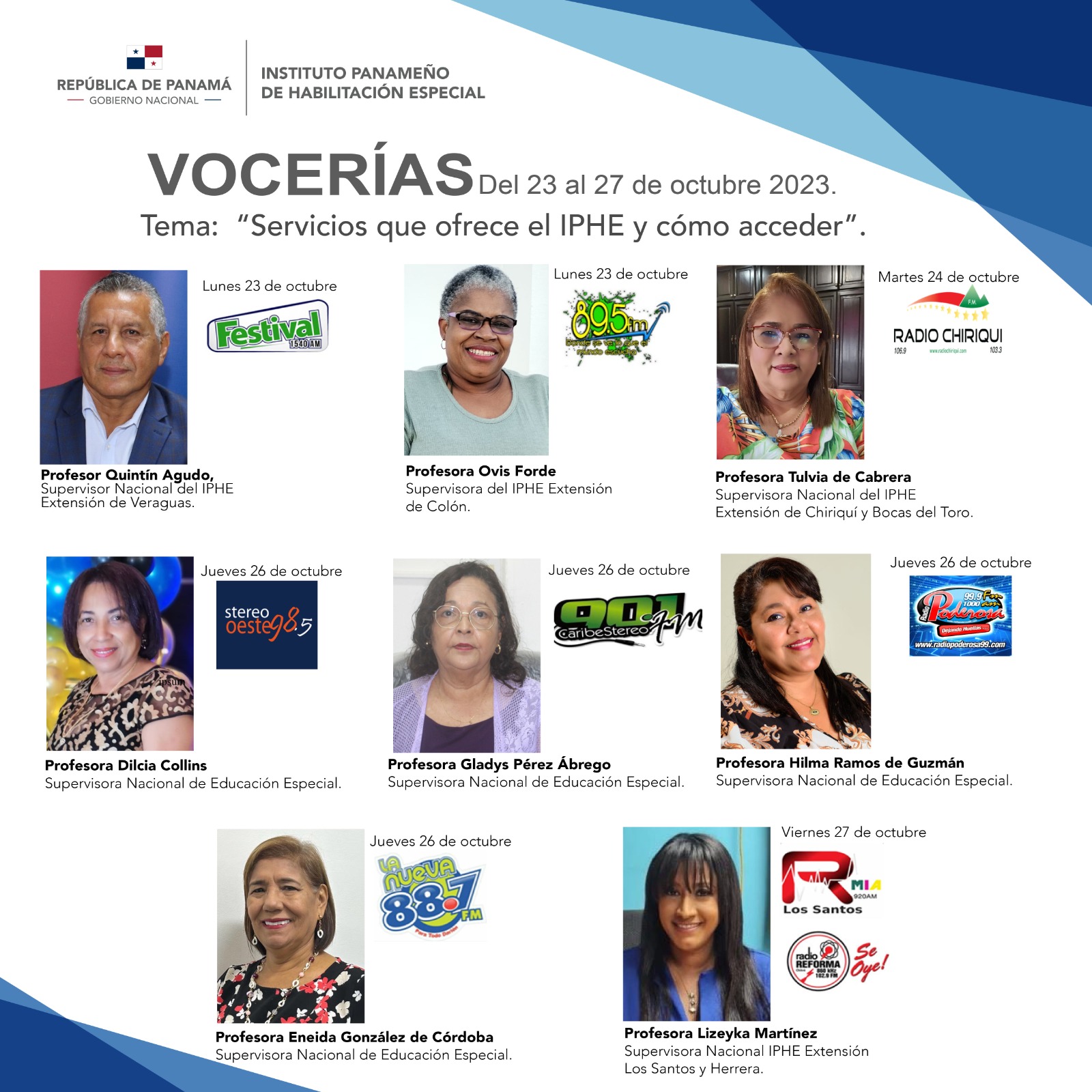 Vocerías del 23 al 27 de octubre de 2023