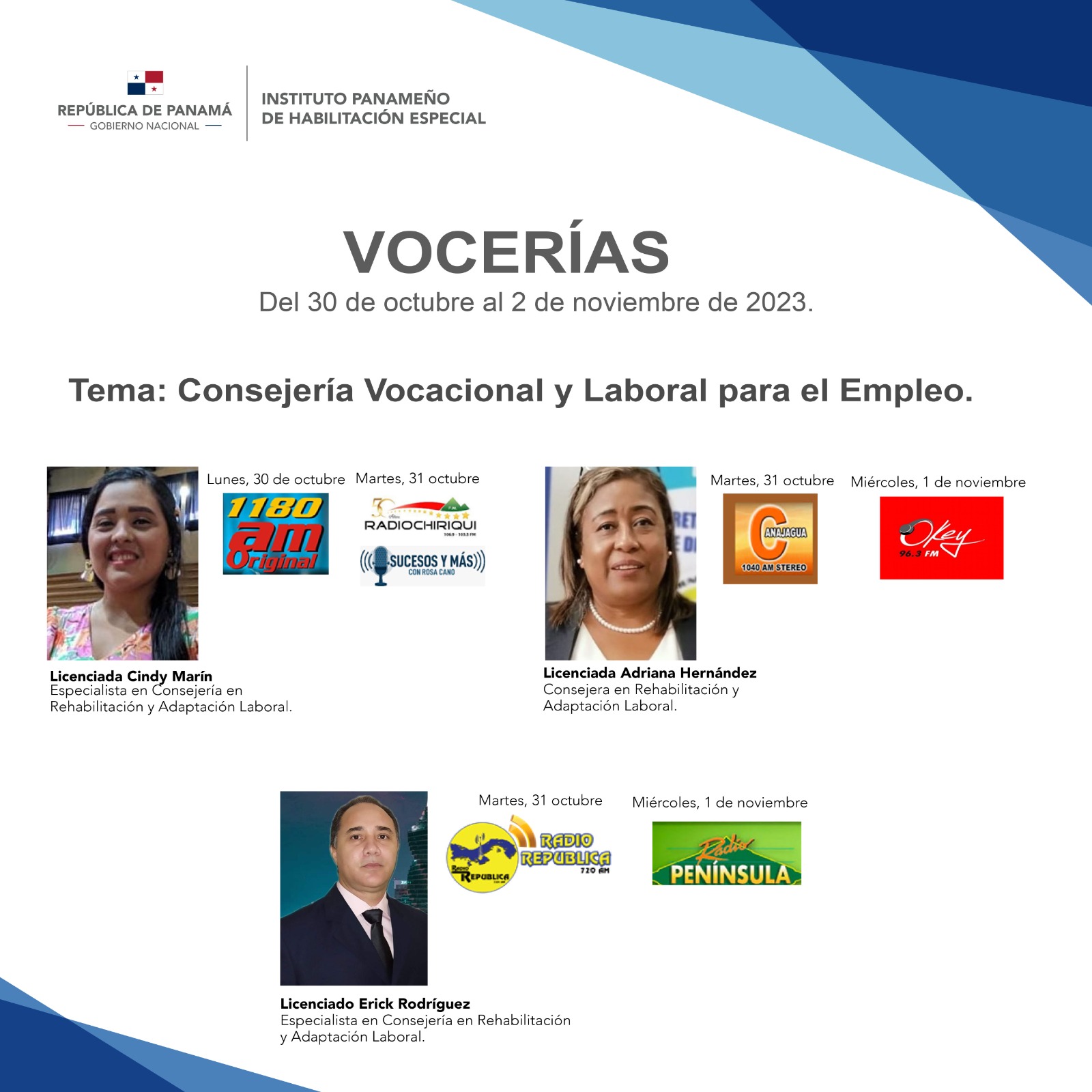 Vocerías del 30 de octubre al 2 de noviembre de 2023