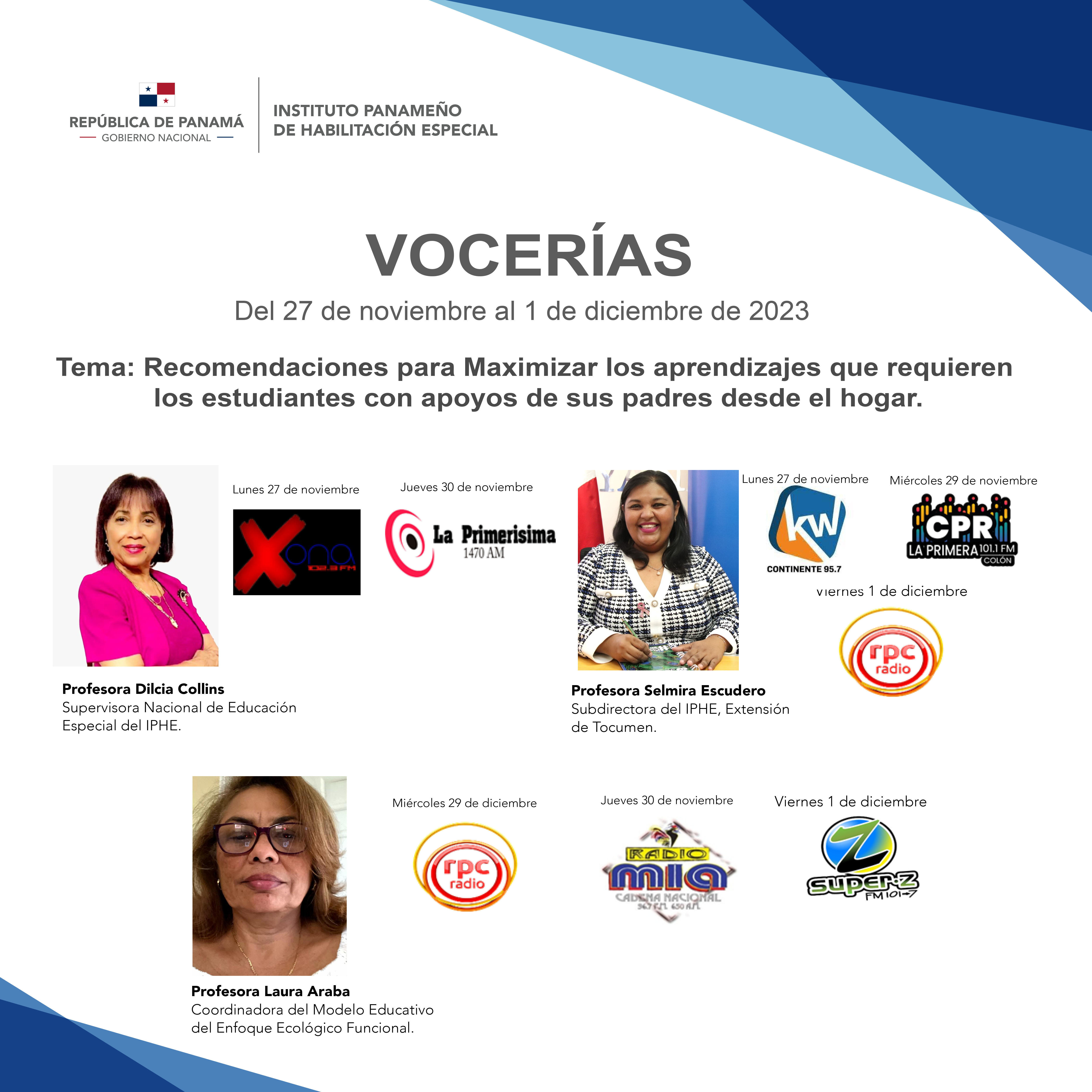 Vocerías del 27 de noviembre al 1 de diciembre de 2023