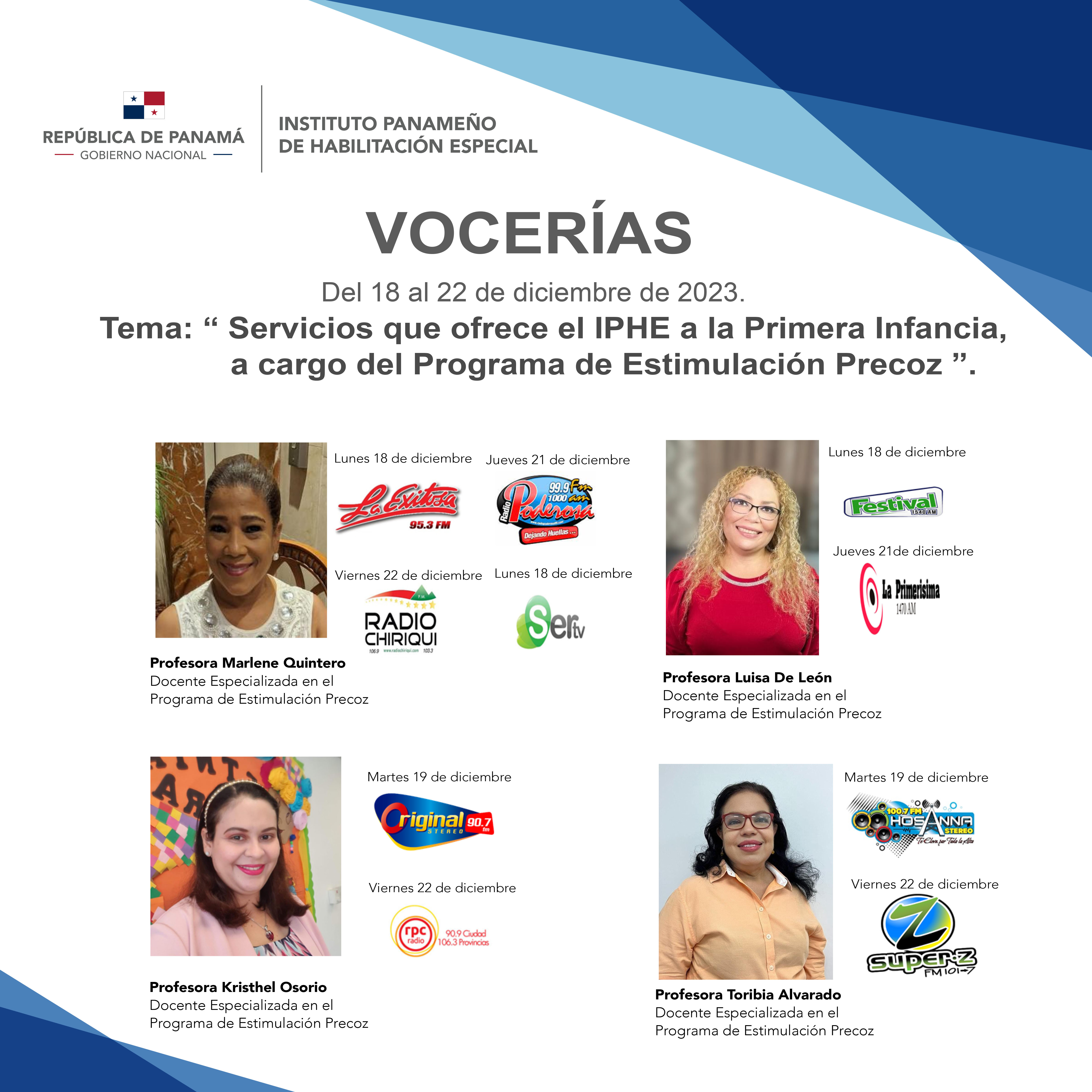 Vocerías del 18 al 22 de diciembre de 2023