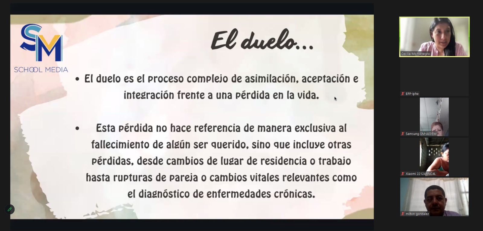 Padres de familia participan de docencia para enfrentar el duelo